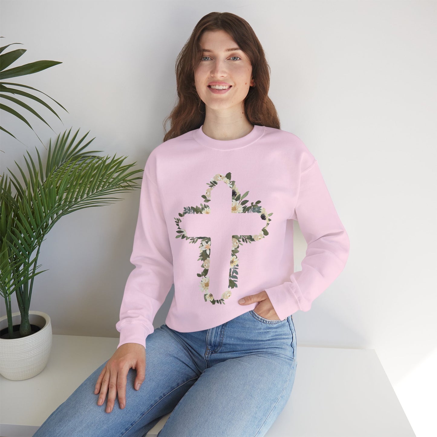 Floral Cross Crewneck Sweatshirt — Christian Faith Floral Pullover