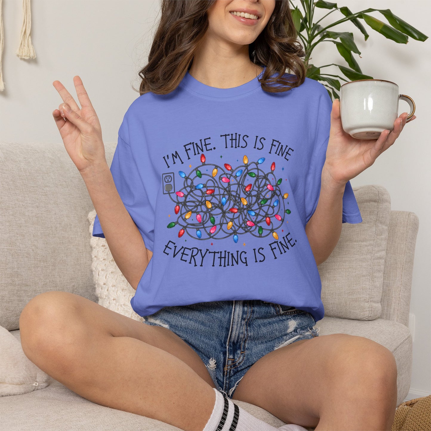 “I’m Fine, This Is Fine” tshirtTangled Holiday Lights Graphic