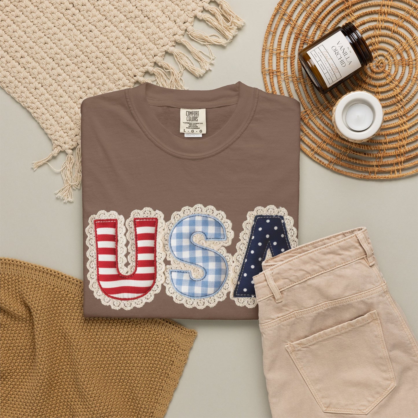 USA Patchwork Shirt • Preppy Patriotic Tee • Coquette Americana Top • Red White Blue Outfit Shirt