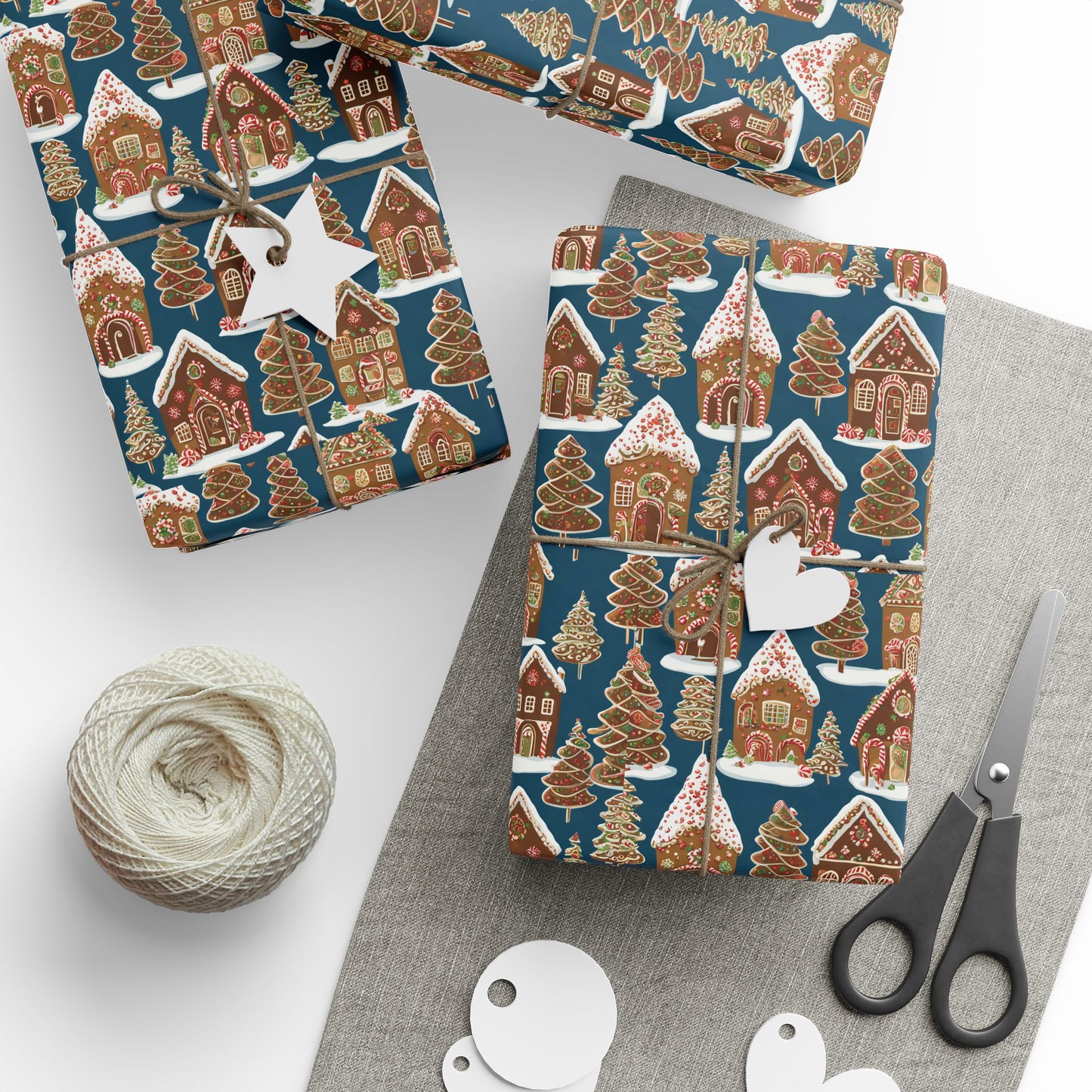Navy Gingerbread Village Christmas Blanket & Wrapping Paper | Blue Winter Cookie House Pattern | Cozy Holiday Gift Wrap | Festive Home Decor