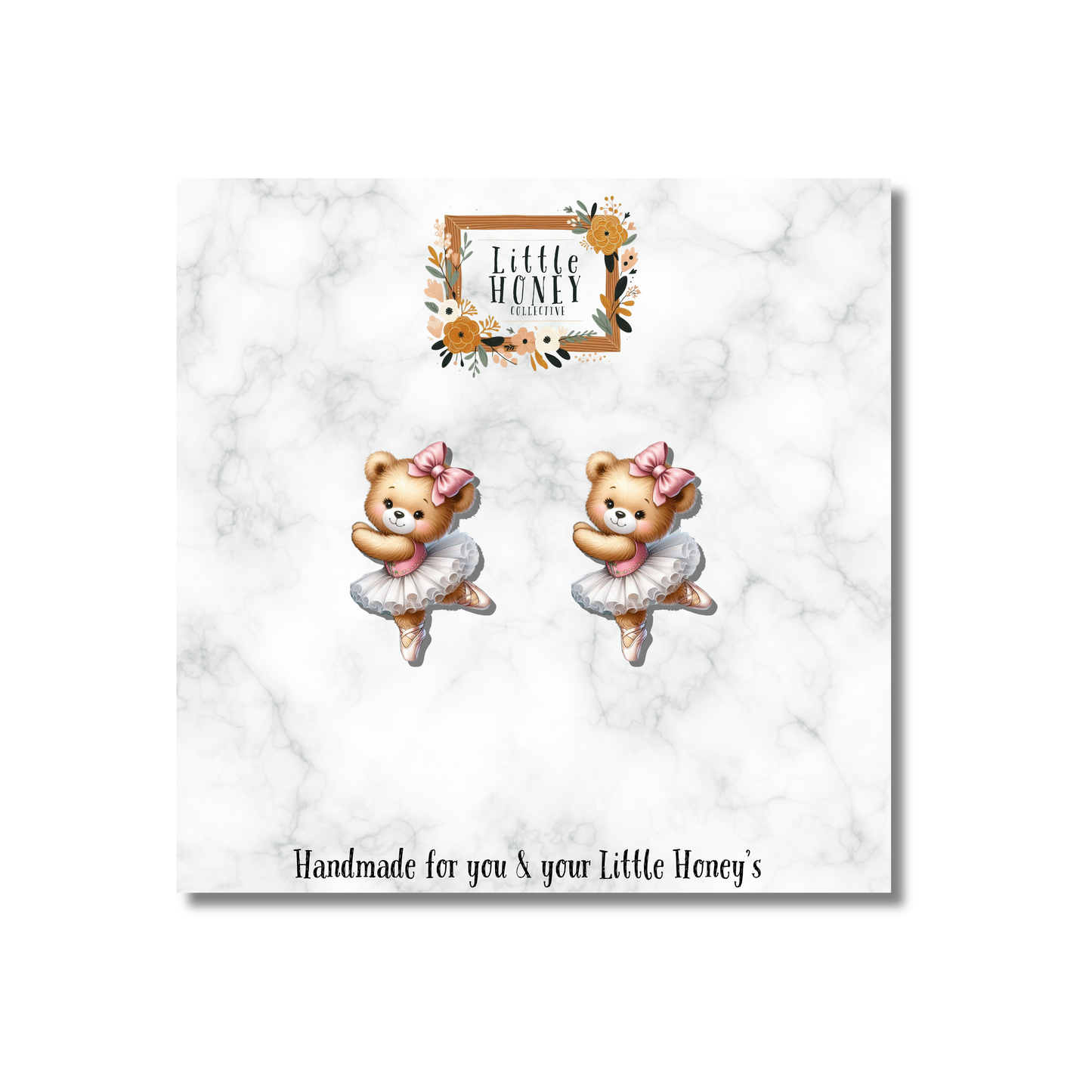 Ballerina Bear Earrings for Girls | Cute Teddy Bear Studs | Ballet Gift for Dancers | Mommy & Me Earrings | Little Honey Collective