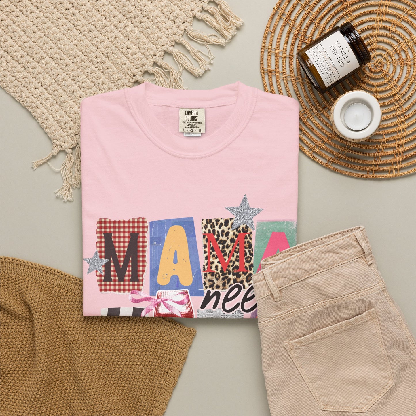 Mama Needs Wine Graphic Tee • Funny Mom Shirt Women • Trendy Patchwork Mixed Print Leopard Gingham Tee • Mom Life Shirt