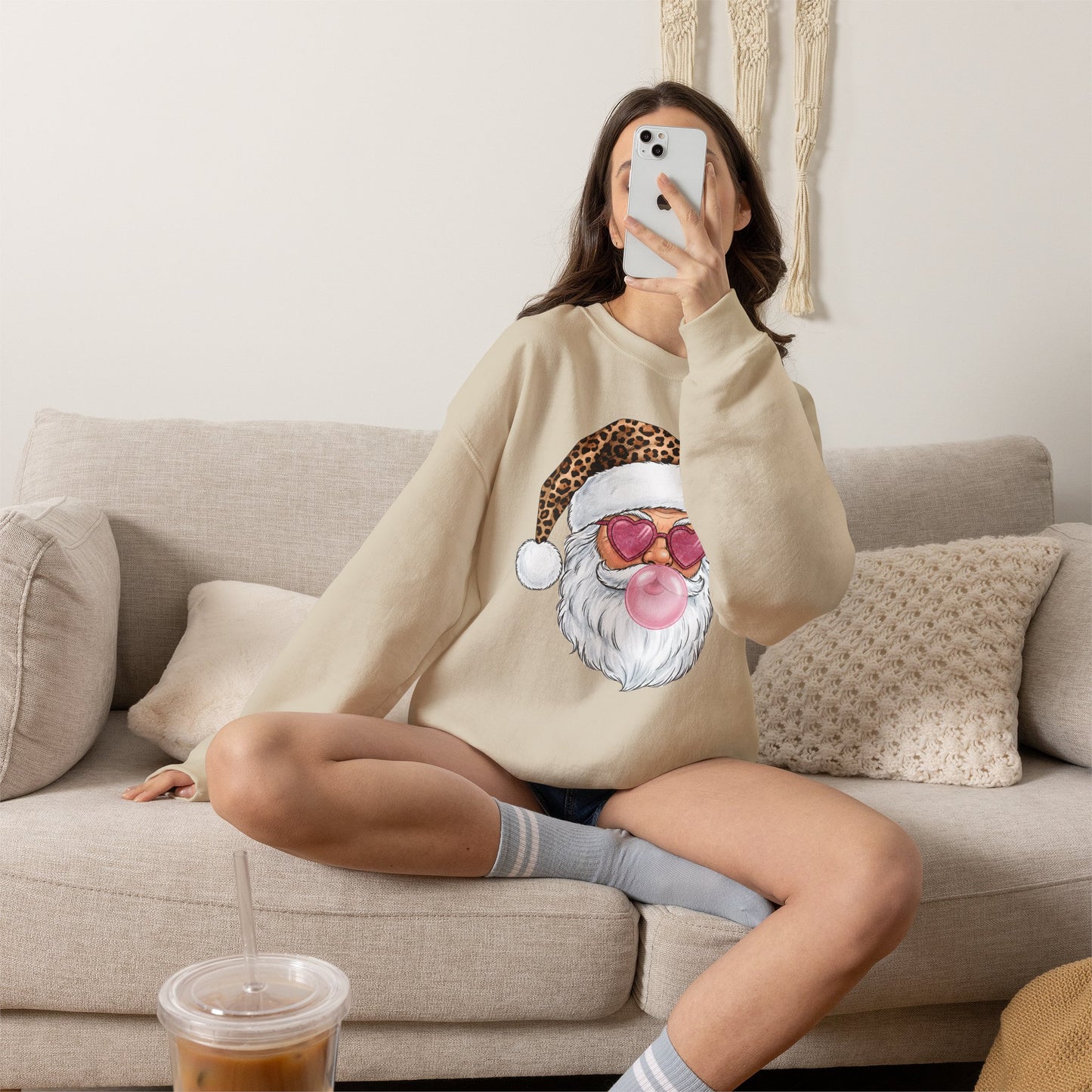 Leopard Santa Bubblegum Crewneck Sweatshirt