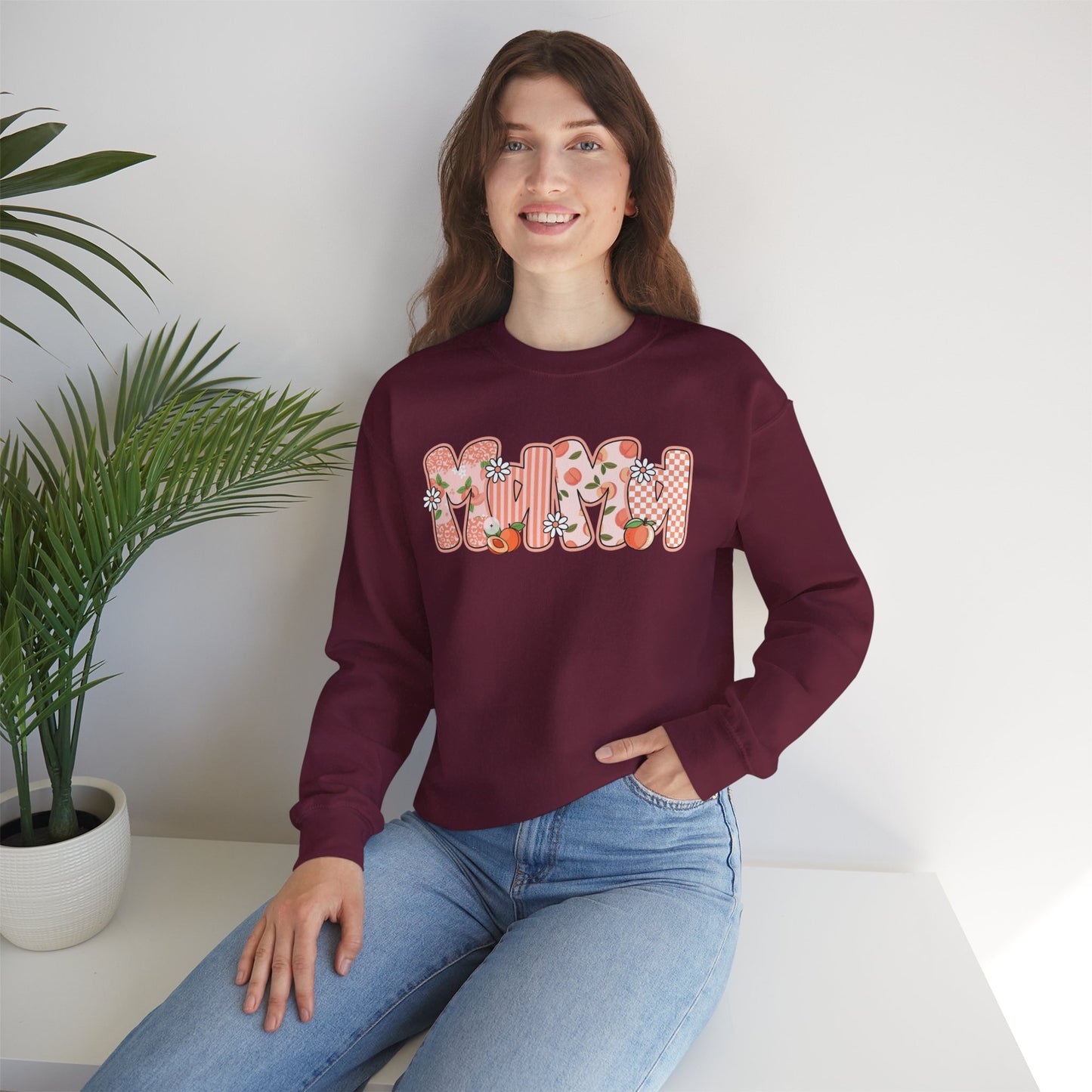 Peach Floral Mama Graphic Sweatshirt • Spring Mama Crewneck • Soft Girly Mom Pullover • Floral Boutique Style Outfit