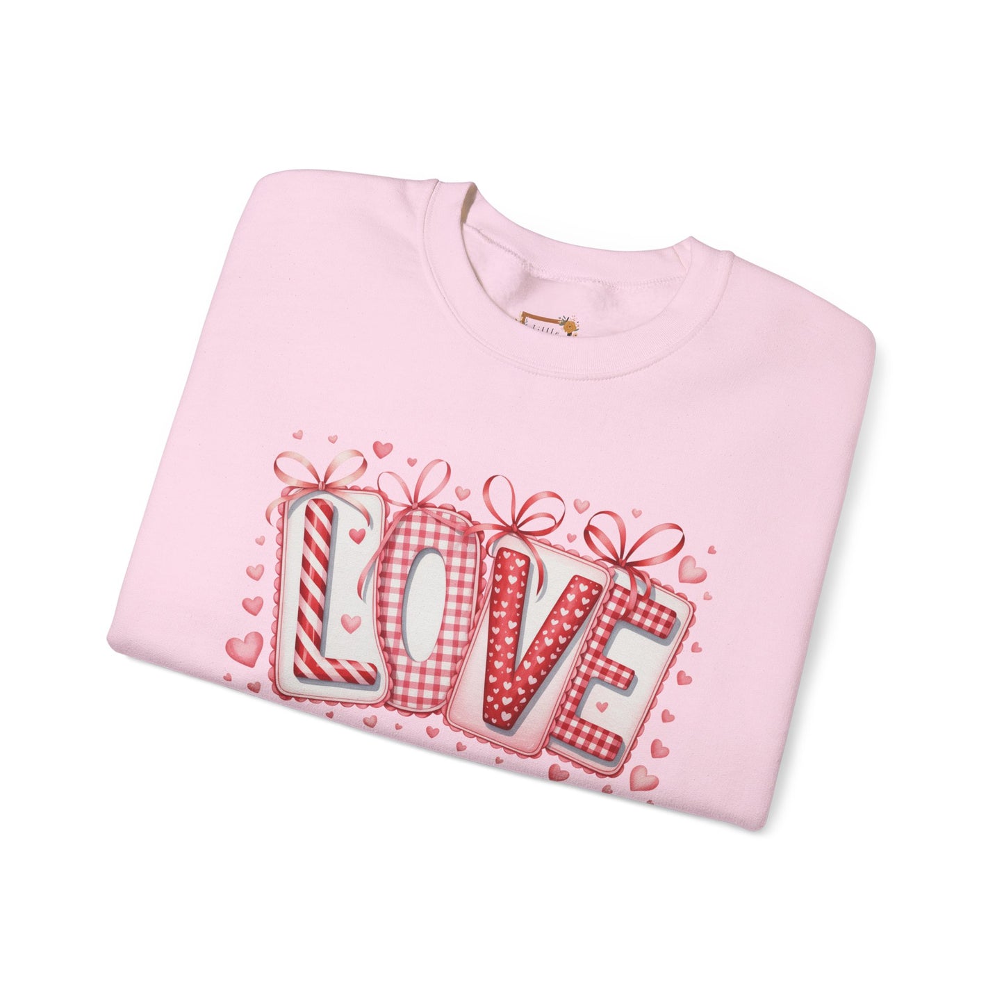 Valentine LOVE Sweatshirt with Coquette Bows and Patchwork Letters • Girly Romantic Aesthetic