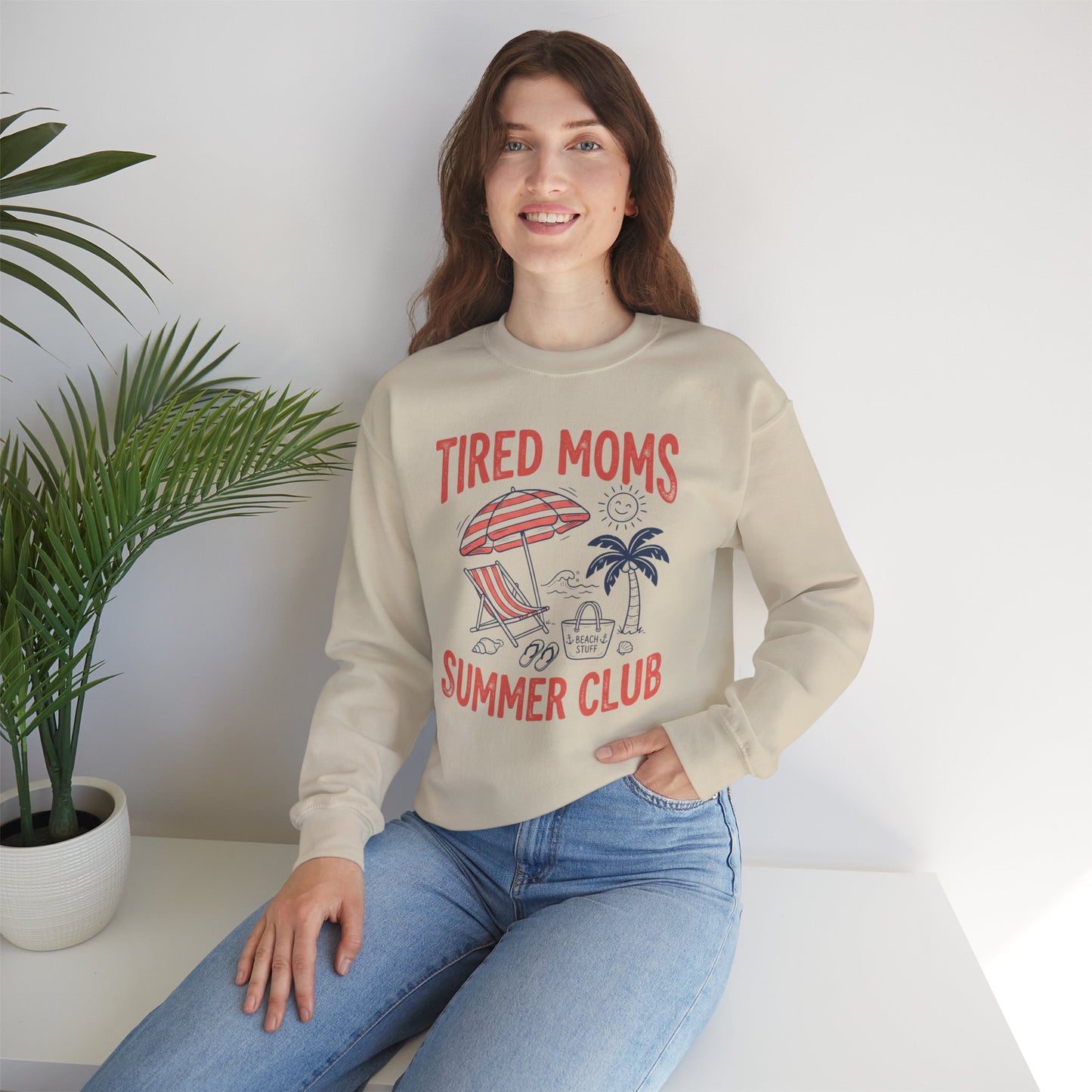 Tired Moms Summer Club Sweatshirt • Beach Mom Crewneck • Summer Mama Graphic Sweatshirt • Coastal Vacation Pullover