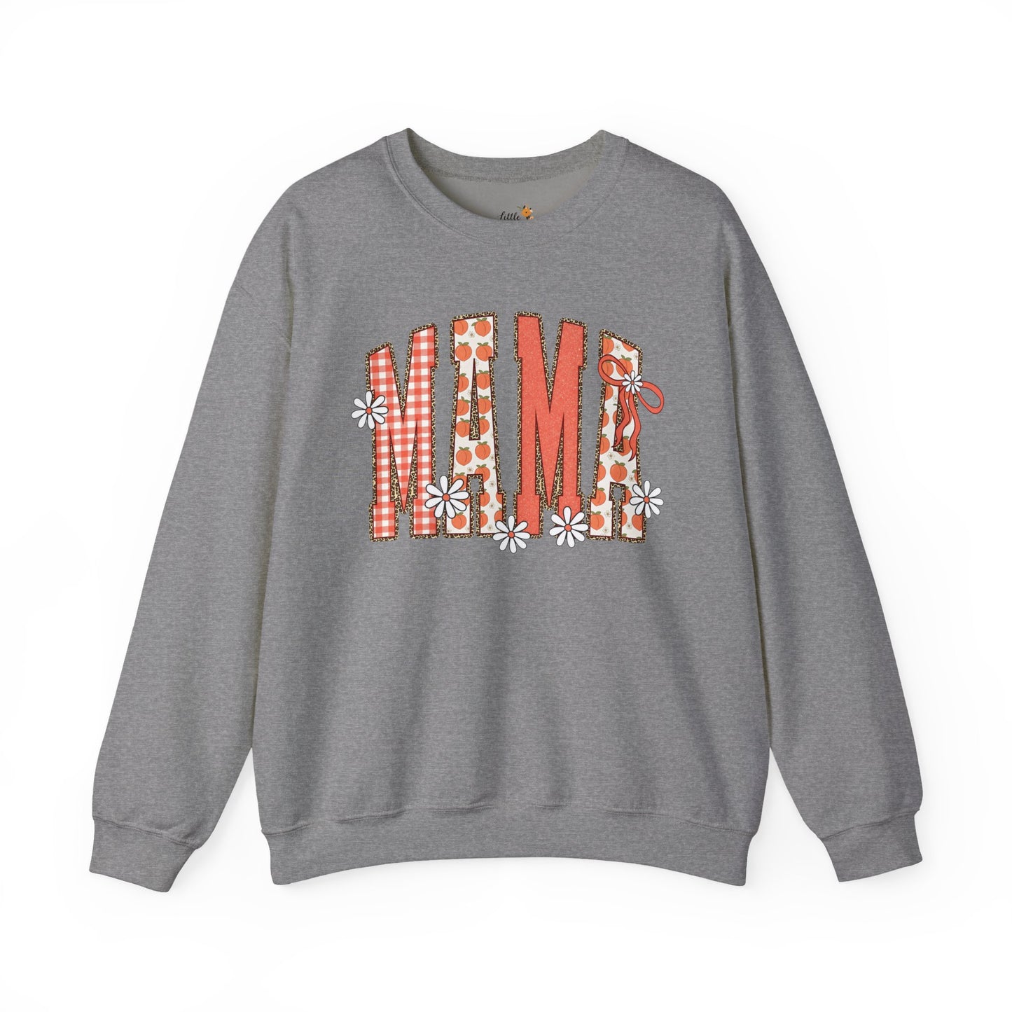 Daisy Peach MAMA Floral Sweatshirt • Spring Graphic Crew • Peach Gingham Mom pullover • Feminine Boutique Everyday Outfit