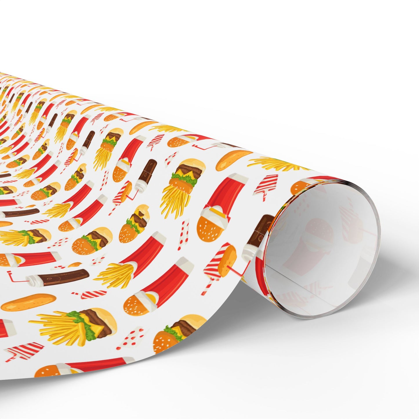 Fast Food Wrapping Paper | Retro Burger Fries Soda Pattern | Red Yellow Diner Print | Fun Gift Wrap for Food Lovers