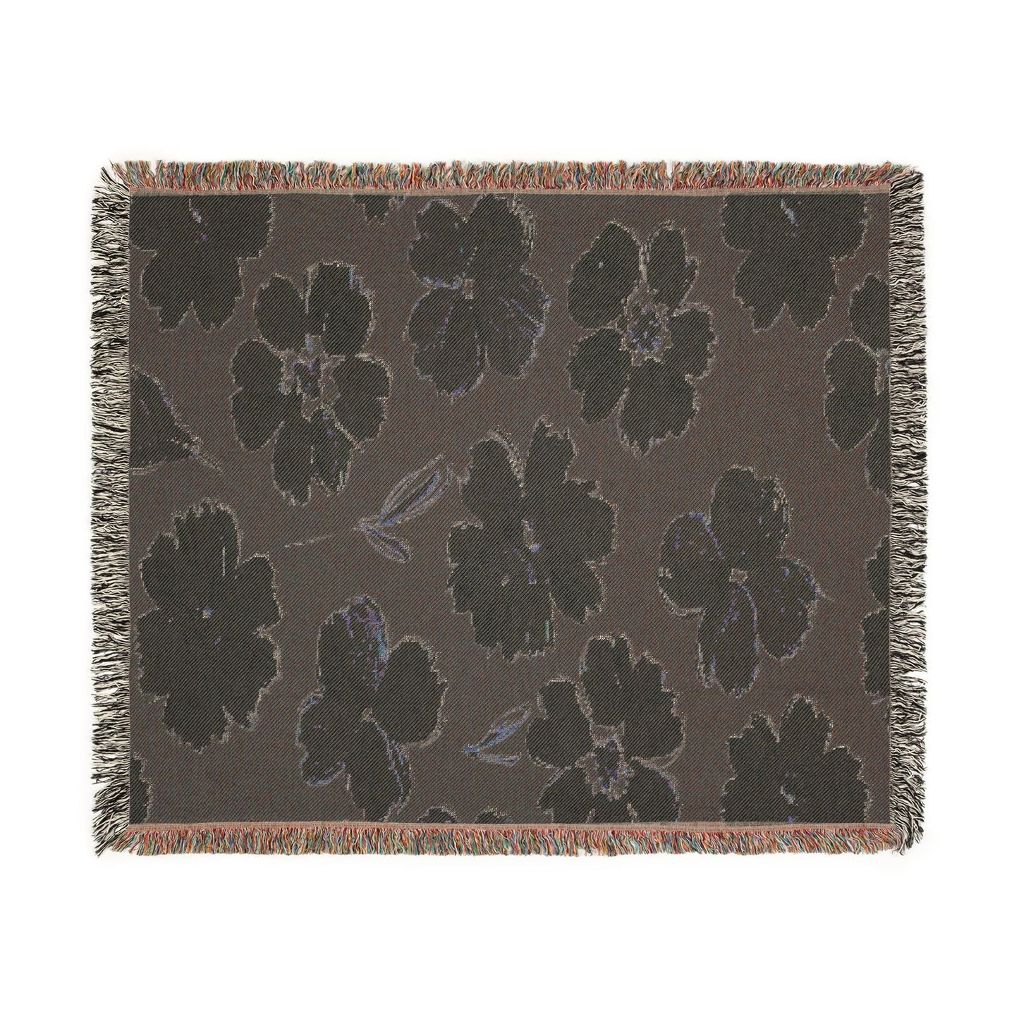 Black & White Painted Floral Woven Blanket — Monochrome Floral Throw