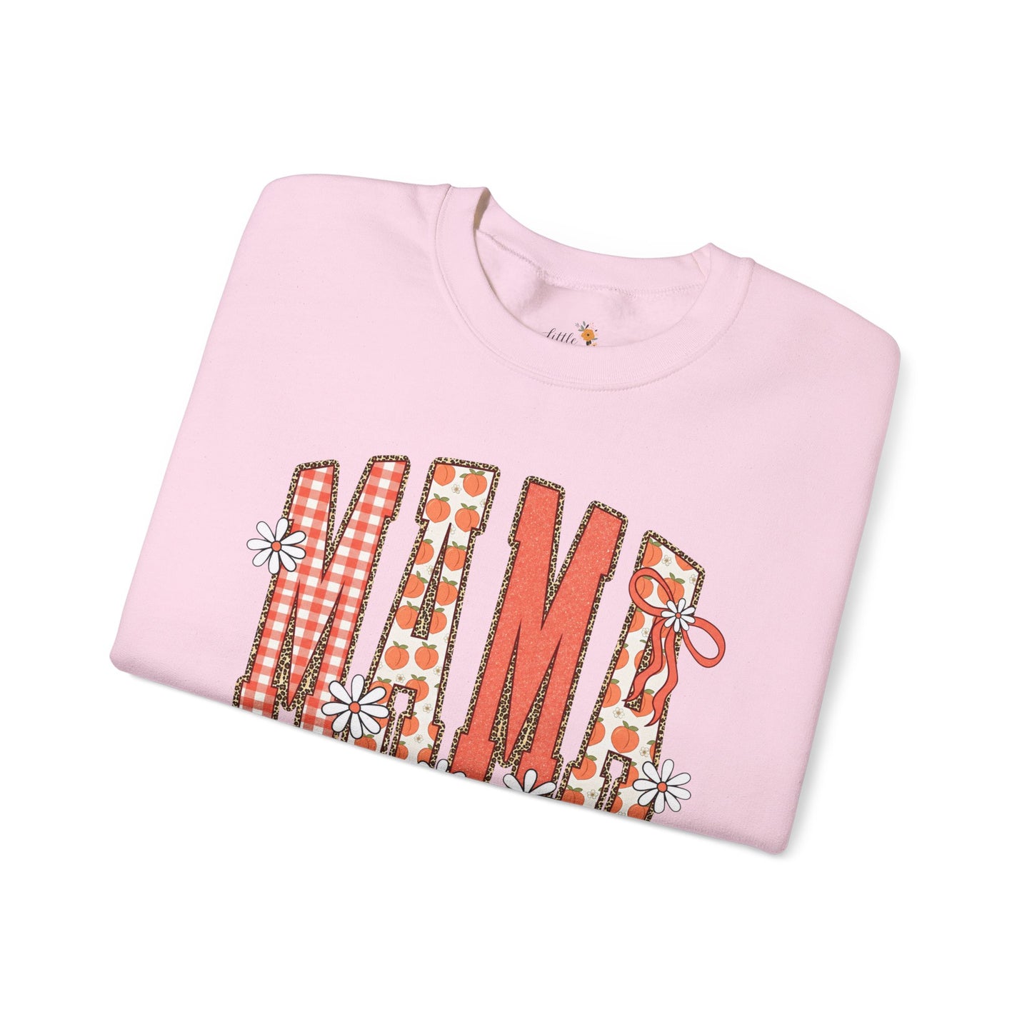 Daisy Peach MAMA Floral Sweatshirt • Spring Graphic Crew • Peach Gingham Mom pullover • Feminine Boutique Everyday Outfit