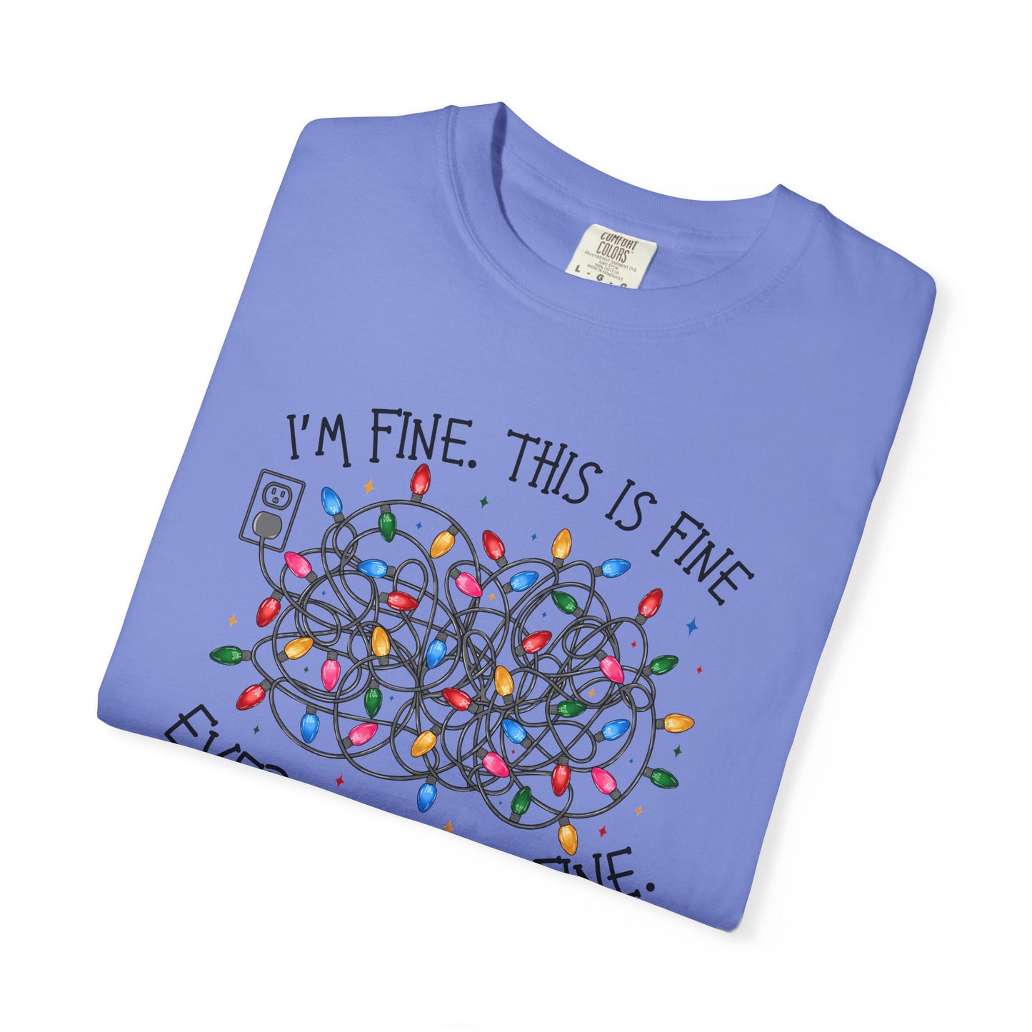 “I’m Fine, This Is Fine” tshirtTangled Holiday Lights Graphic