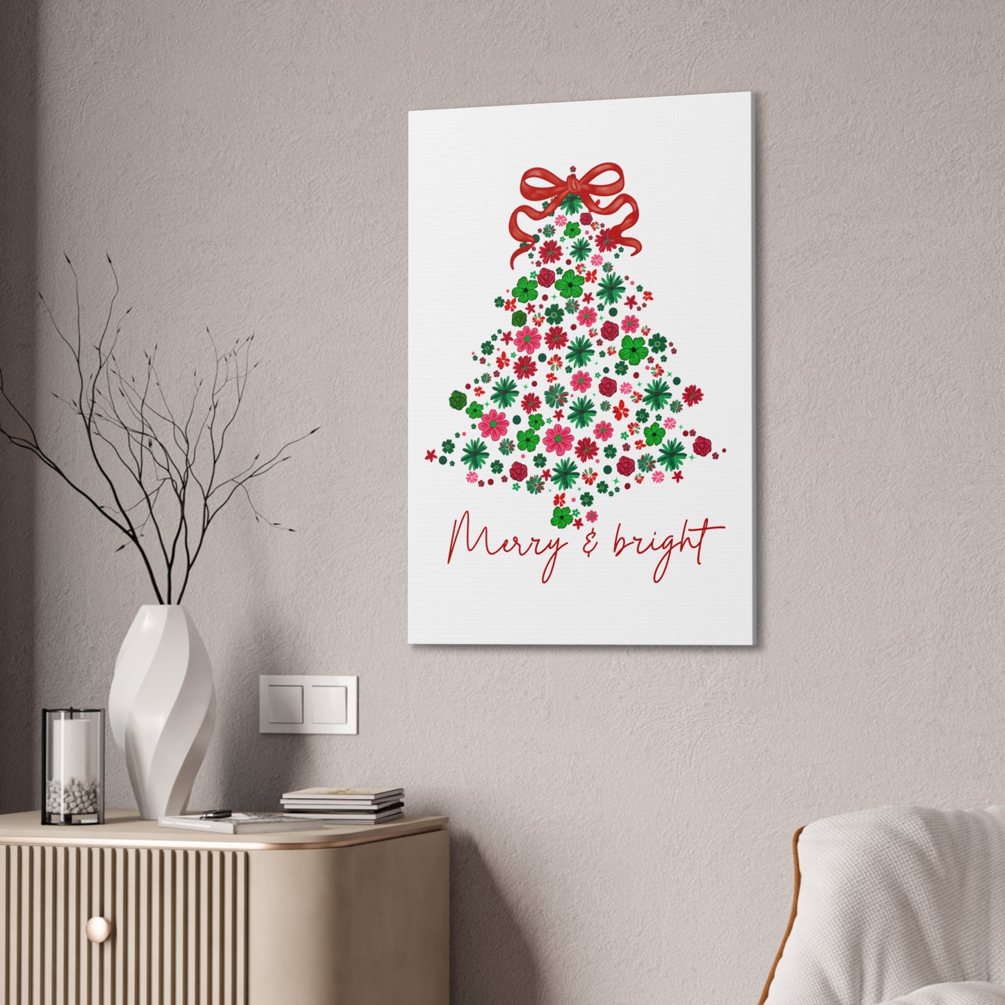 Festive Canvas Wall Art - Merry & Bright Christmas Tree
