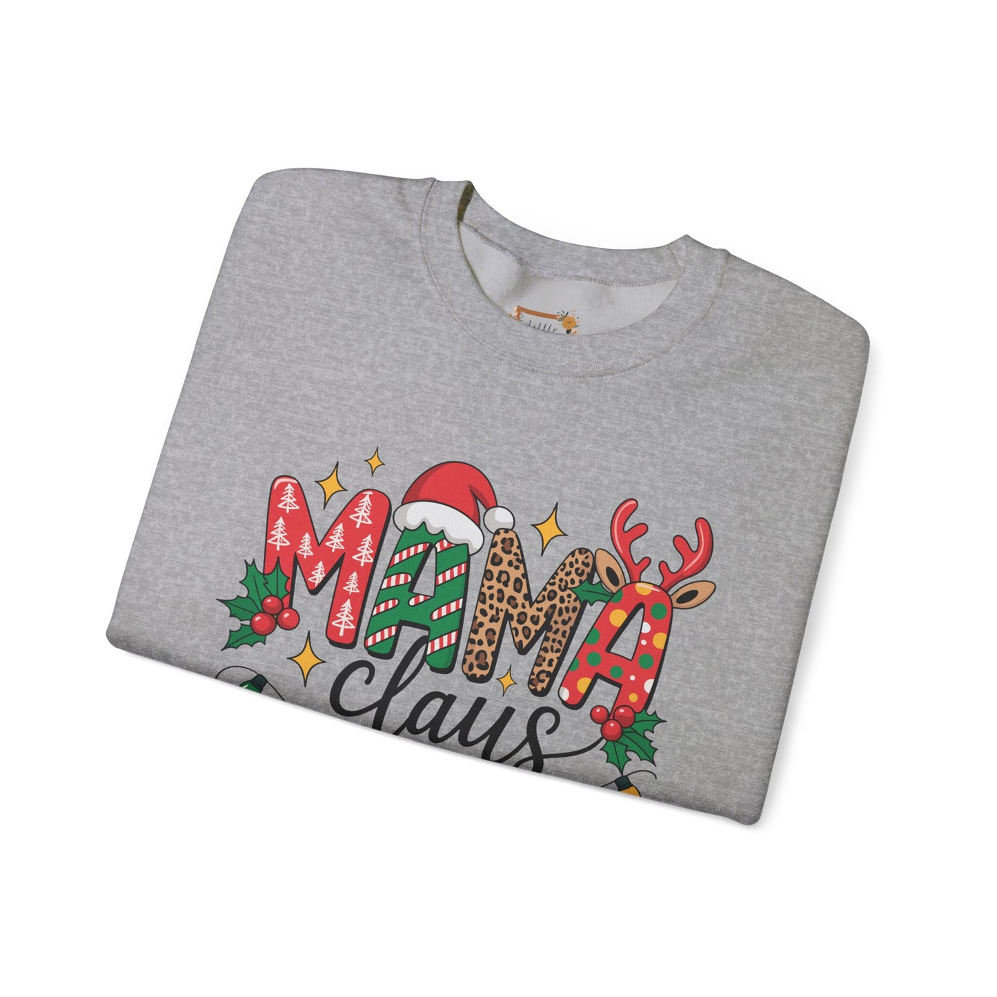 Mama Claus Christmas Sweatshirt | Leopard & Candy Cane Holiday Crewneck | Festive Lights Sweater for Moms | Cute Christmas Outfit