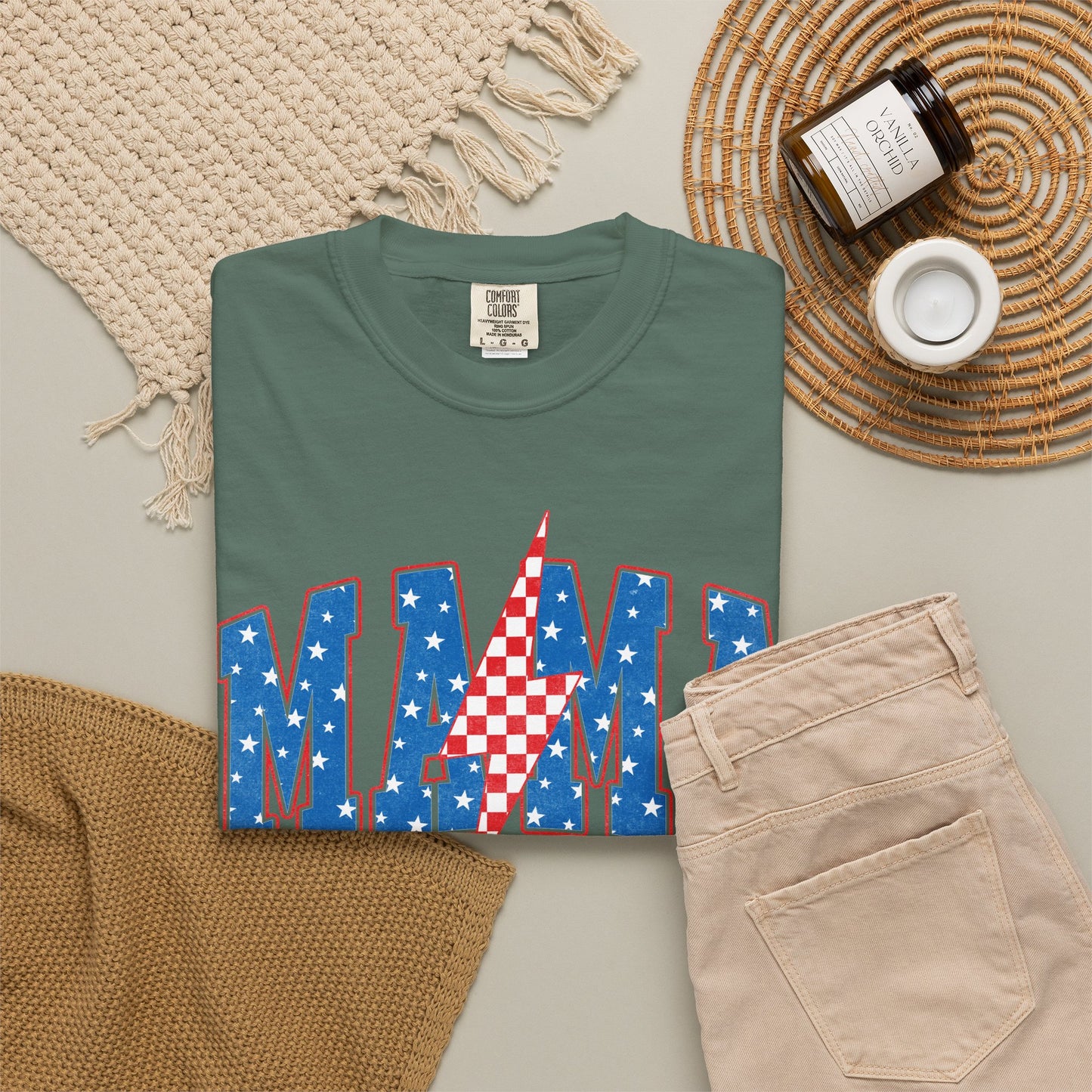 Patriotic MAMA Shirt • Lightning Bolt Mama Tee • Red White Blue Americana Graphic