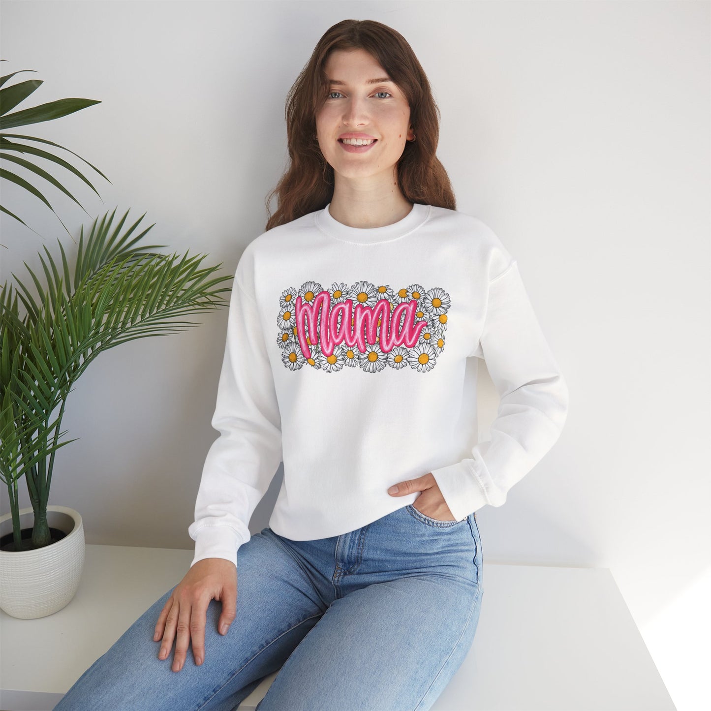 Pink Daisy Mama Sweatshirt • Floral Mama Crewneck • Spring Mama Graphic Sweatshirt • Cute Motherhood Cozy Outfit