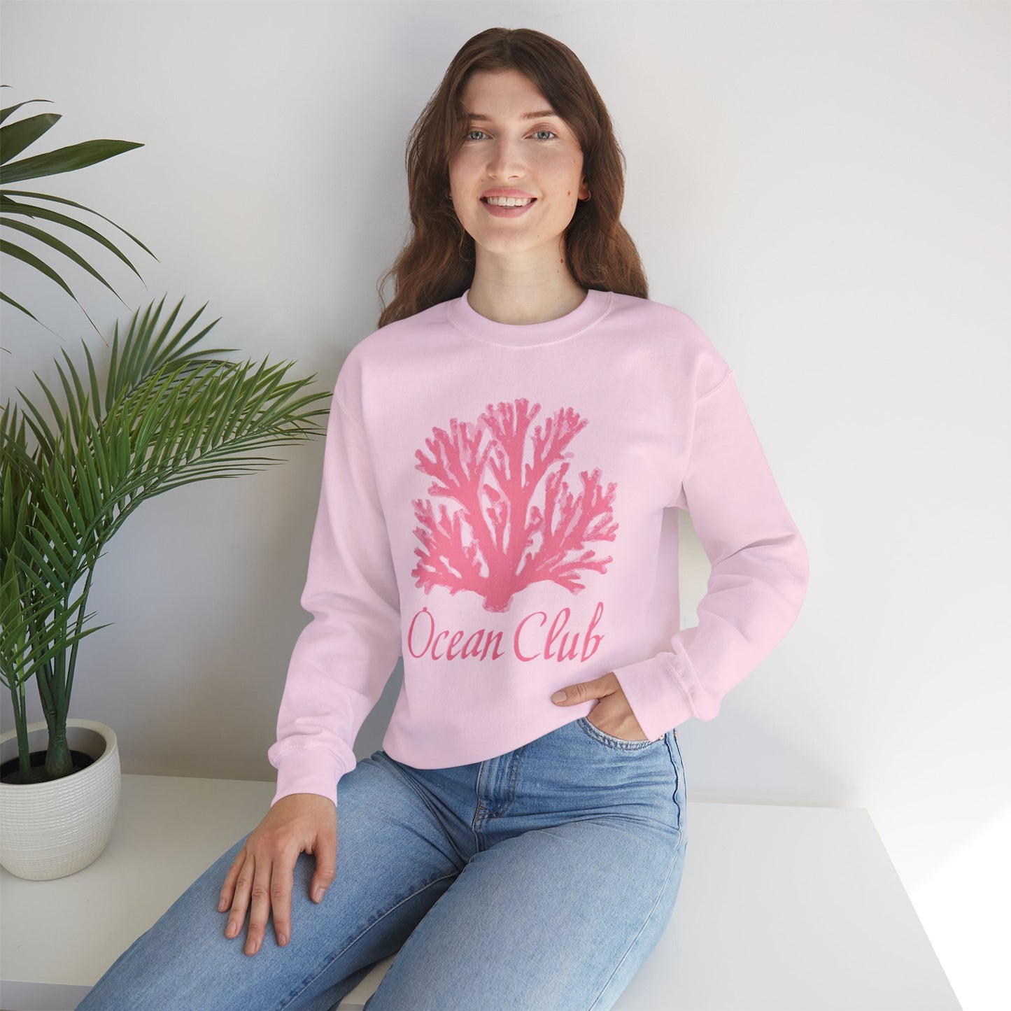 Ocean Club Crewneck • Coastal Summer Sweatshirt • Pink Coral Beach Vacation Pullover • Resort Style