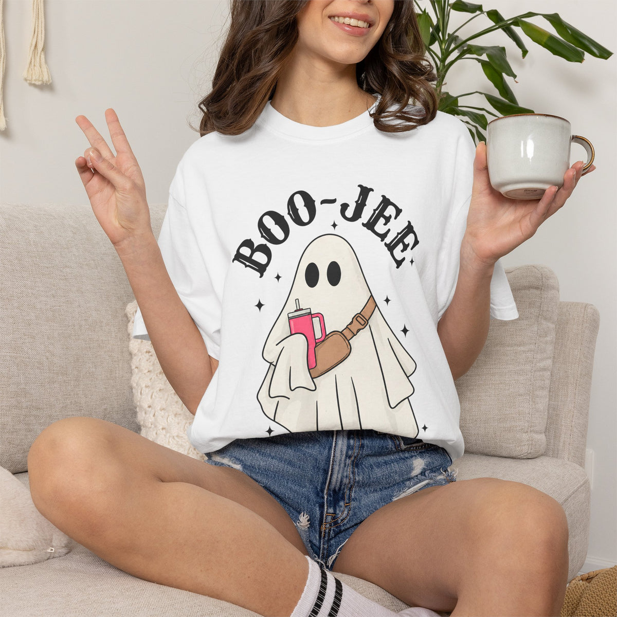 Boo Jee Ghost Shirt, Comfort Colors Halloween Tee, Cute Ghost Shirt, Girly Halloween Graphic Tee, Spooky Season Shirt