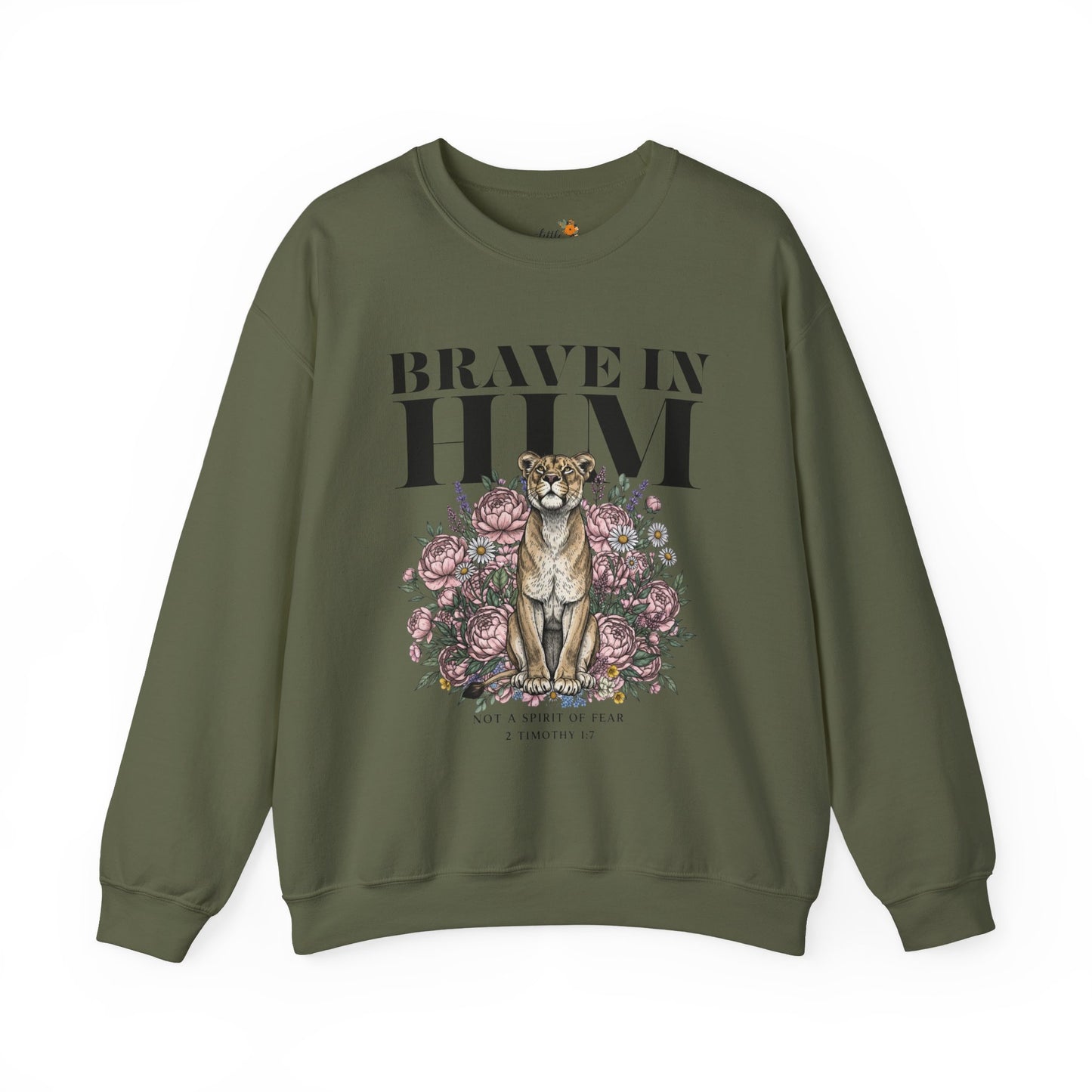 "brave in him" Crewneck Sweatshirt — Inspirational Men's Graphic Sweatshirt