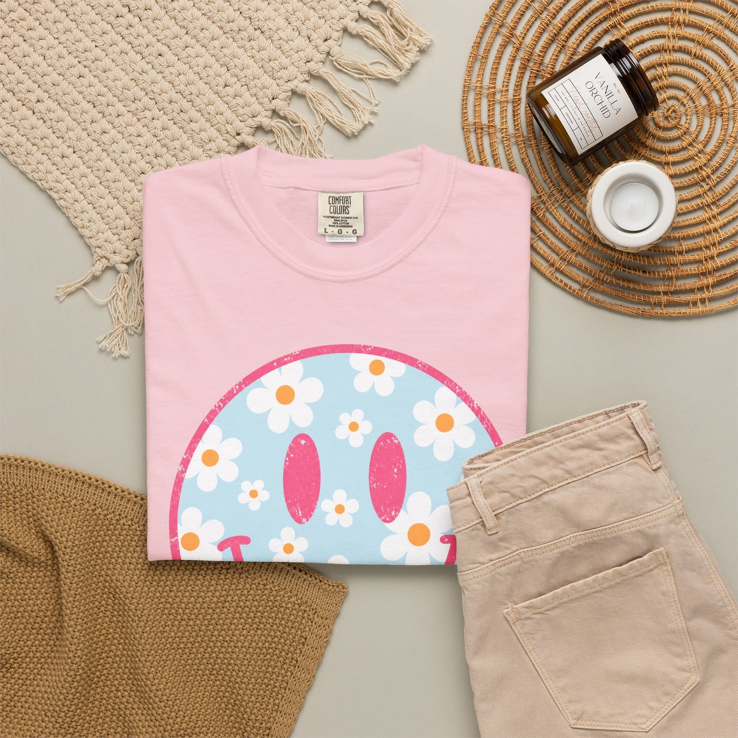 Pink Daisy Smiley Face Tee • Retro Floral Happy Face Shirt • Boutique Mama Graphic Tee