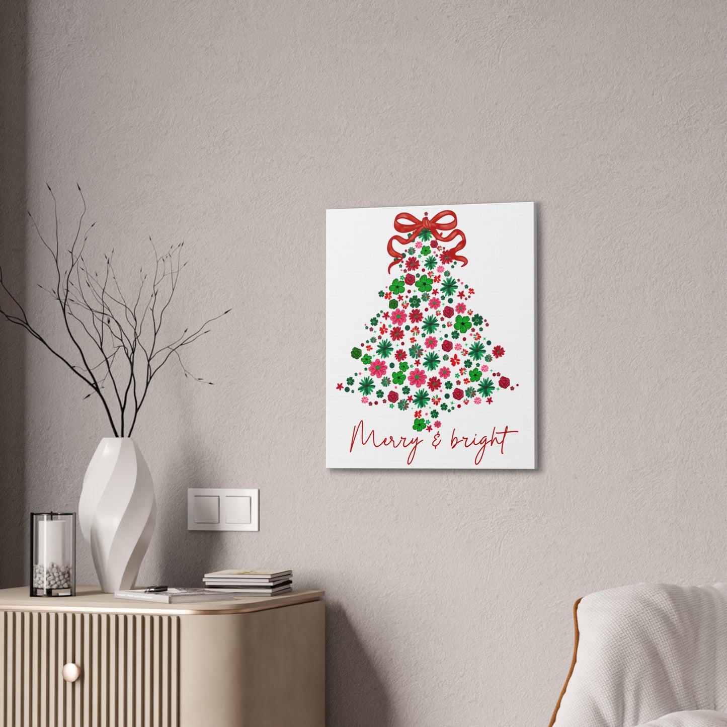 Festive Canvas Wall Art - Merry & Bright Christmas Tree