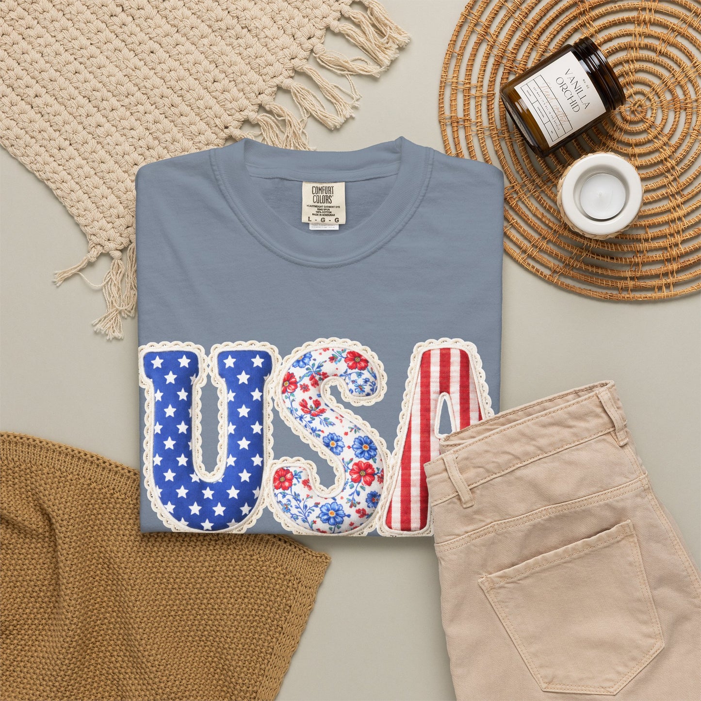 Floral Patchwork USA Shirt • Preppy Patriotic Tee • Vintage Americana Gingham Shirt • 4th of July Mom Outfit