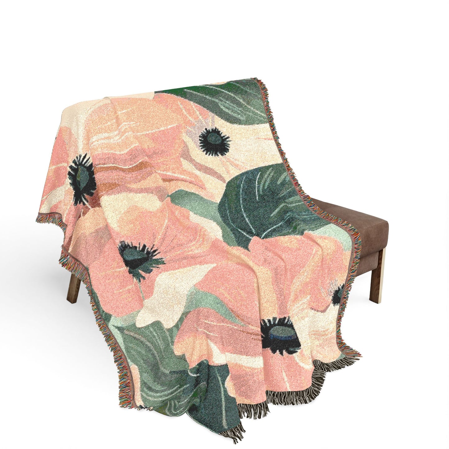 Floral Woven Blanket — Vintage Pink & Green Botanical Throw