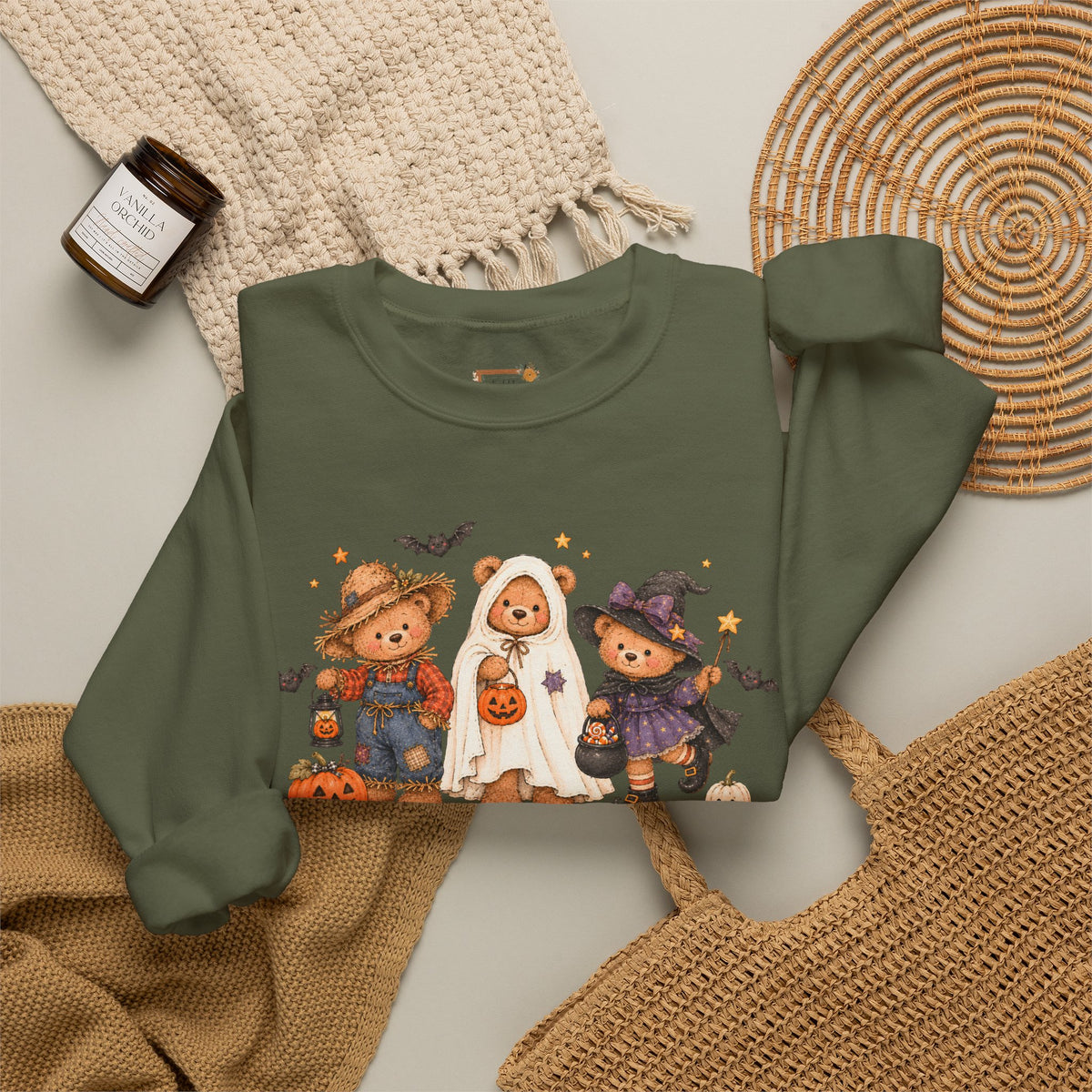 Halloween Teddy Bear Sweatshirt, Cute Trick or Treat Crewneck, Witch Ghost Scarecrow Bears, Spooky Season Fall Sweatshirt
