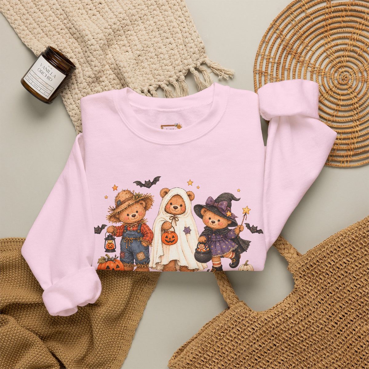 Halloween Teddy Bear Sweatshirt, Cute Trick or Treat Crewneck, Witch Ghost Scarecrow Bears, Spooky Season Fall Sweatshirt