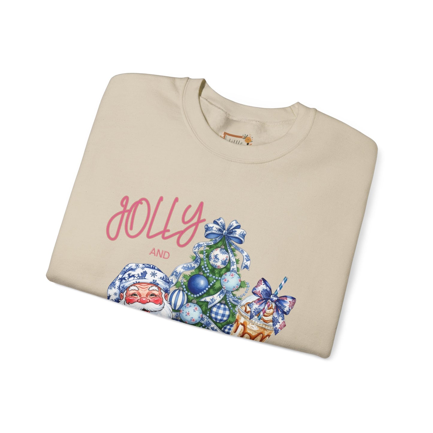 Jolly and Caffeinated Sweatshirt - Cozy Holiday Crewneck for Christmas, Winter, Gift, Festive Wear, Comfy Apparel