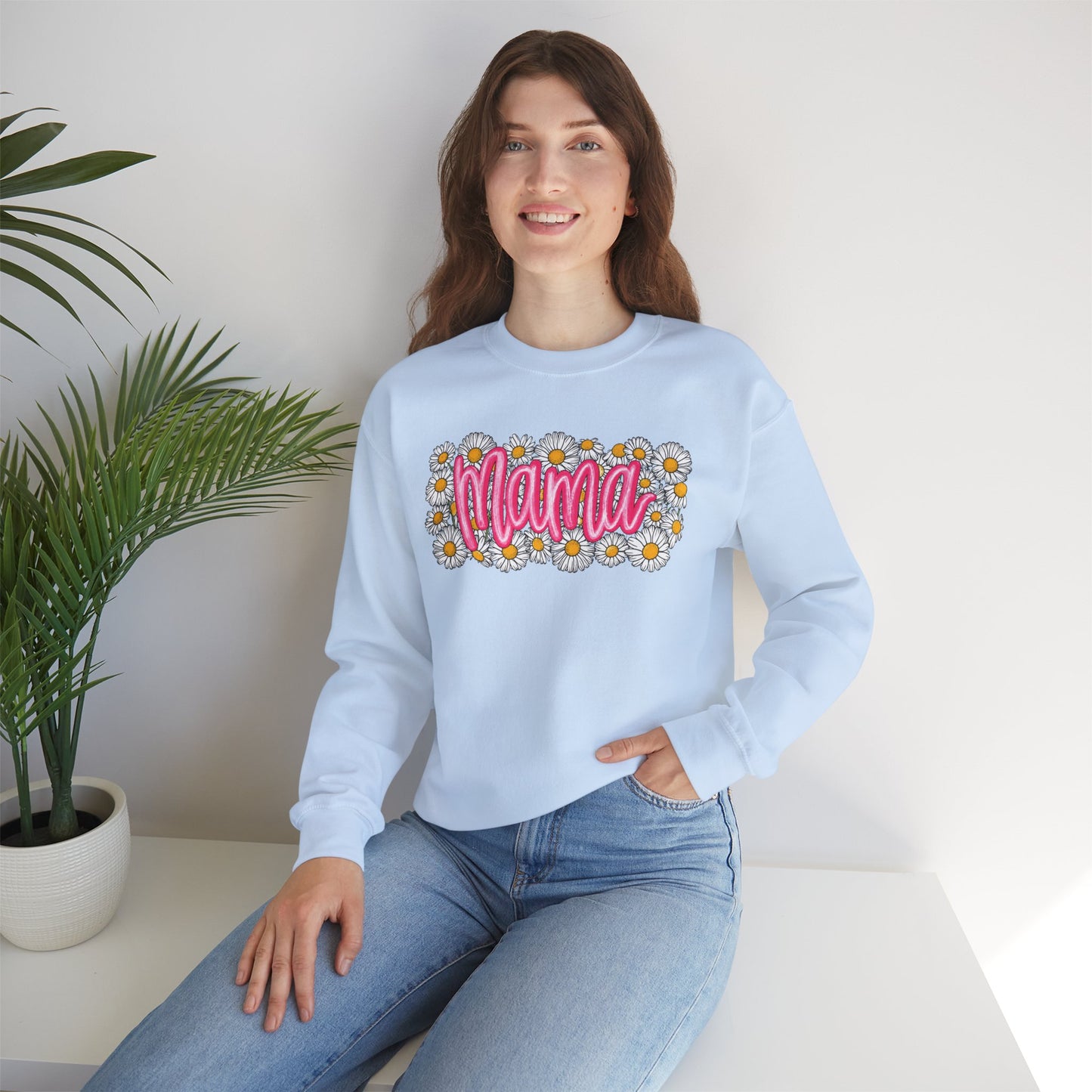 Pink Daisy Mama Sweatshirt • Floral Mama Crewneck • Spring Mama Graphic Sweatshirt • Cute Motherhood Cozy Outfit