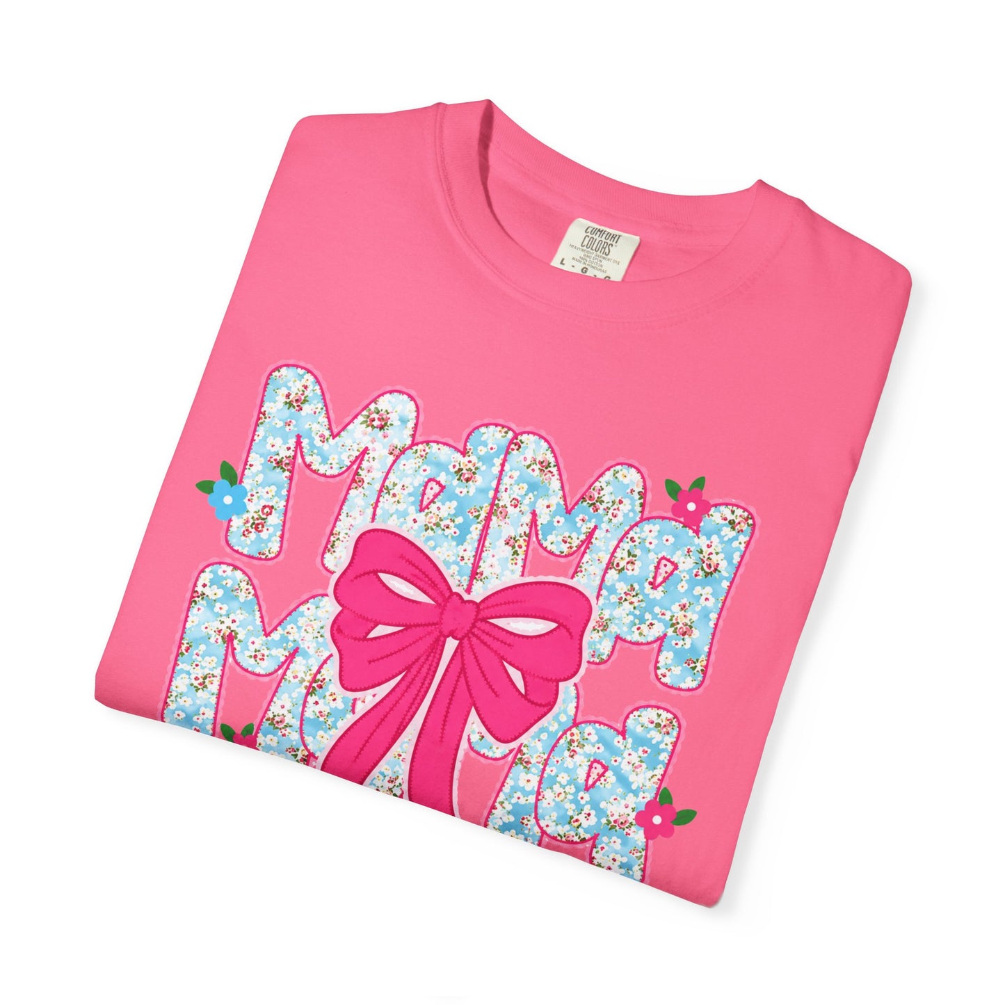 Hydrangea Mama Floral Bow T-Shirt — Cute Mom Graphic Tee for Mother’s Day