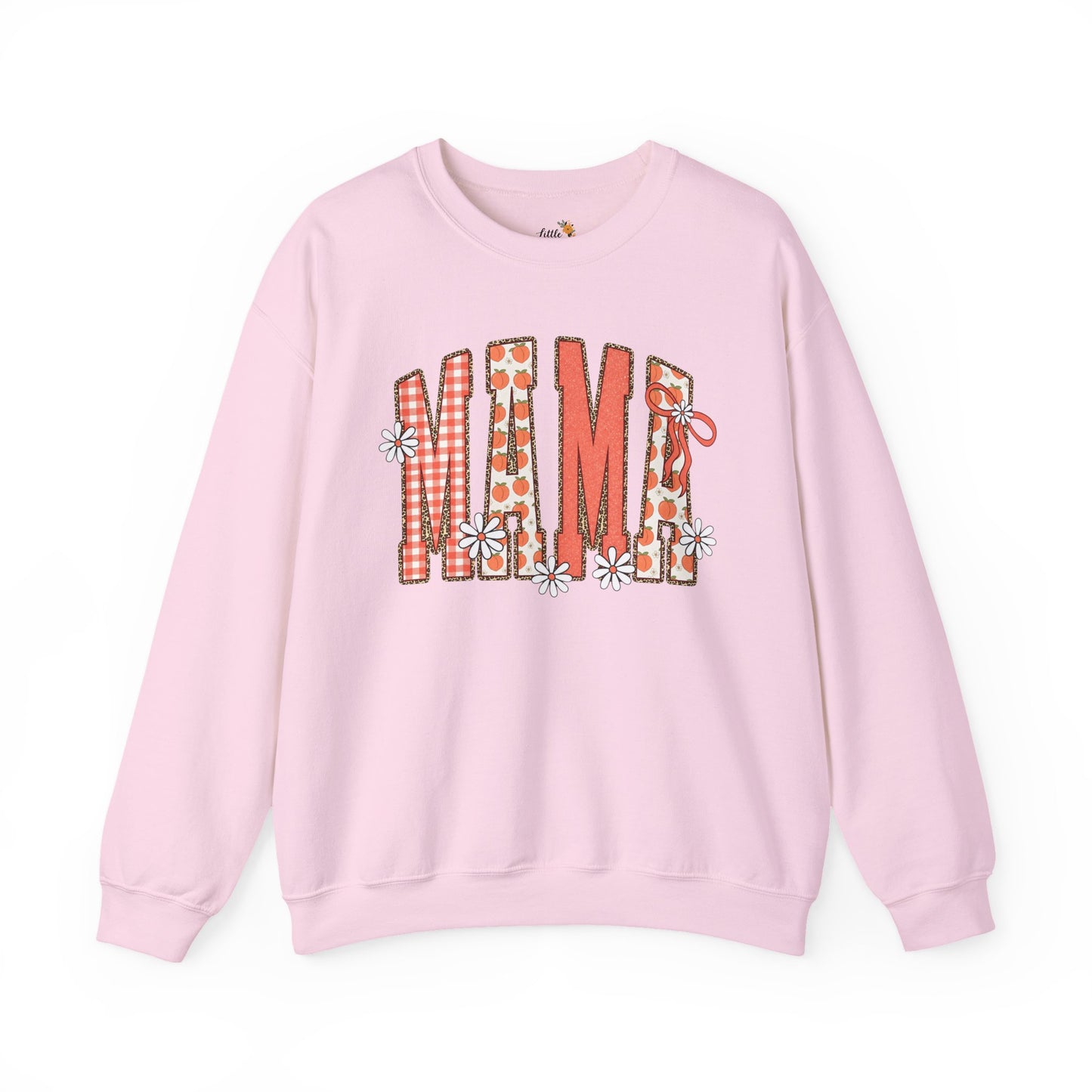 Daisy Peach MAMA Floral Sweatshirt • Spring Graphic Crew • Peach Gingham Mom pullover • Feminine Boutique Everyday Outfit