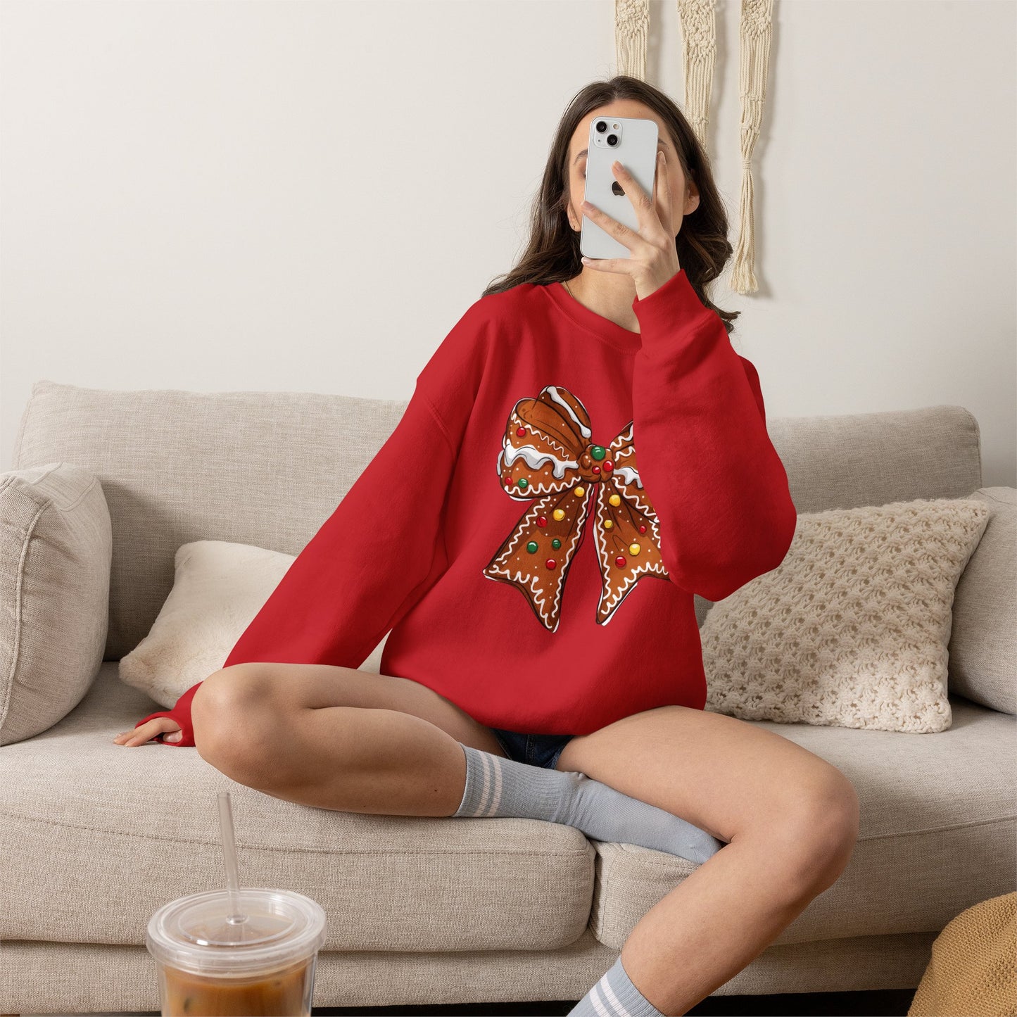 Gingerbread Bow Crewneck Sweatshirt — Holiday Christmas Cookie Graphic