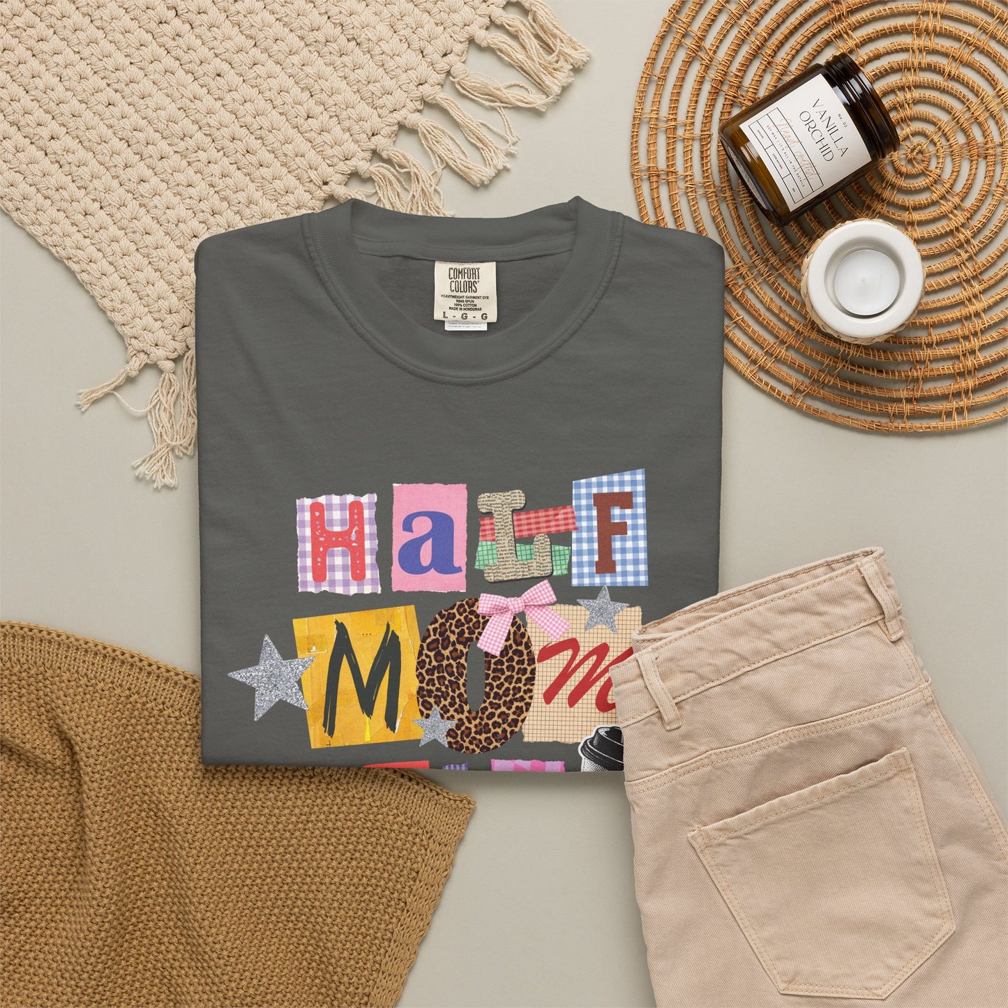 Half Mom Half Coffee Graphic Tee • Funny Mom Shirt Women • Trendy Patchwork Mixed Print Leopard Gingham Tee • Mom Life Shirt