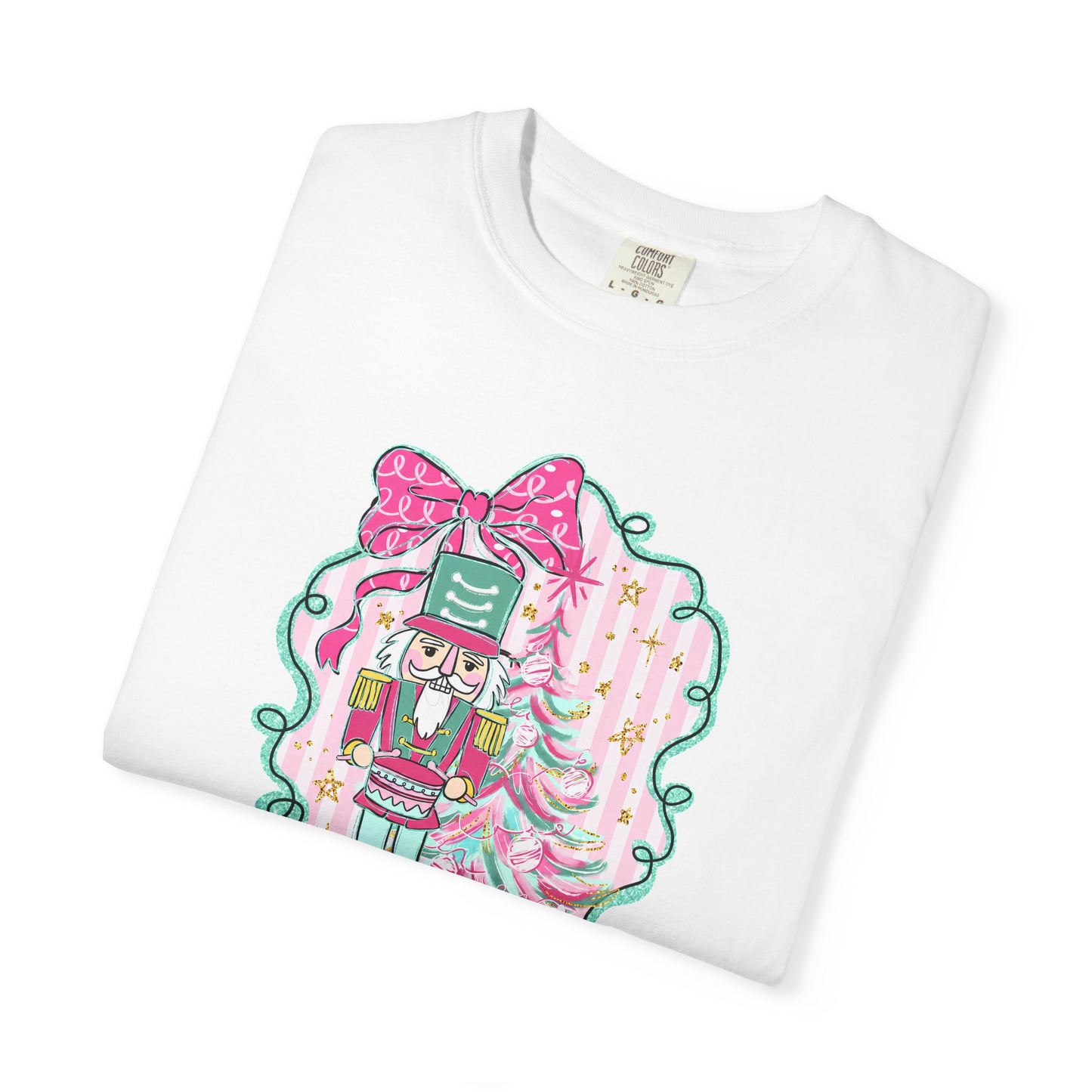 Nutcracker Christmas T-Shirt — Cute Pink Nutcracker with Ribbon Holiday Tee