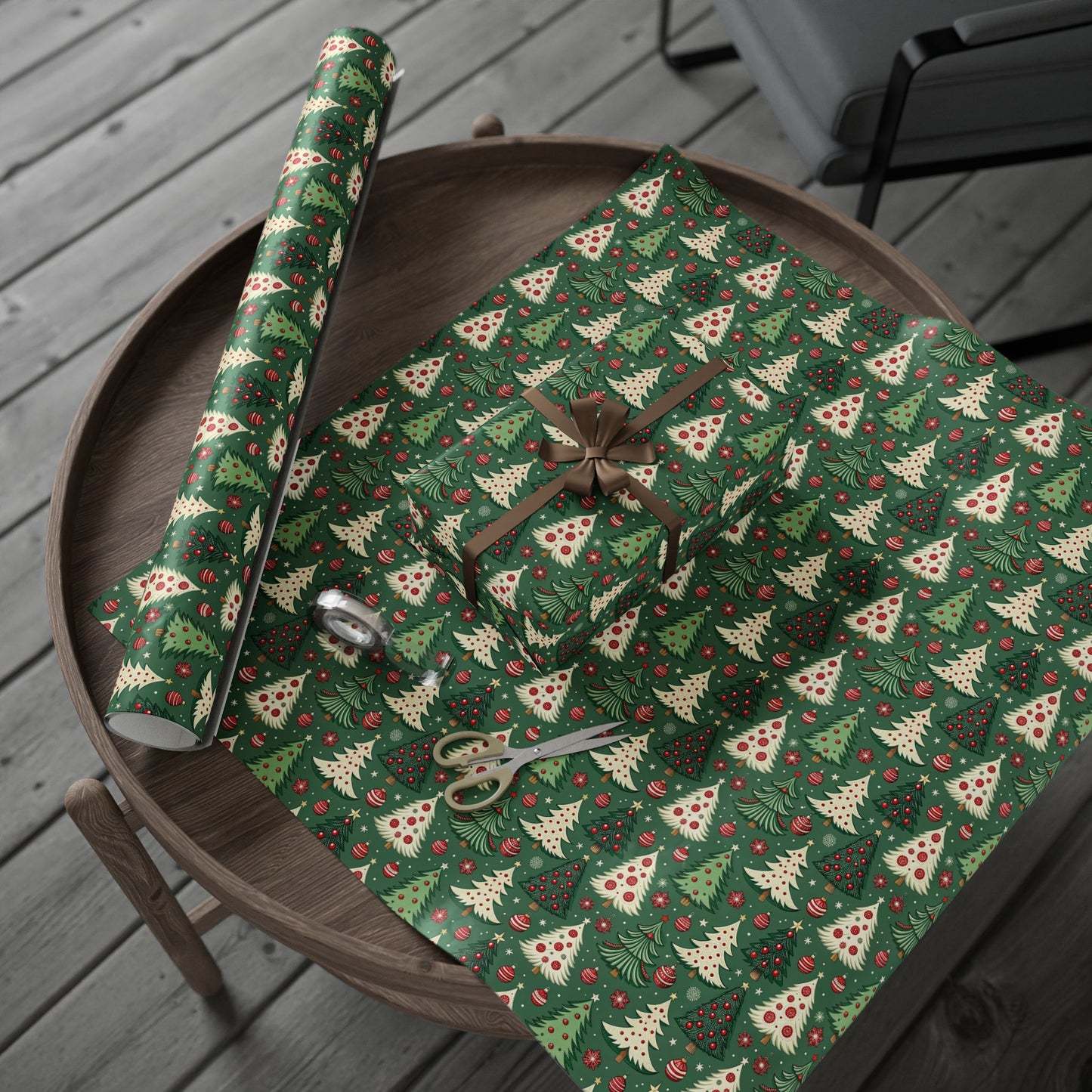 Christmas Tree Wrapping Paper & Blanket | Red Green Holiday Pattern | Festive Ornaments & Snowflakes | Cozy Christmas Gift Wrap & Decor