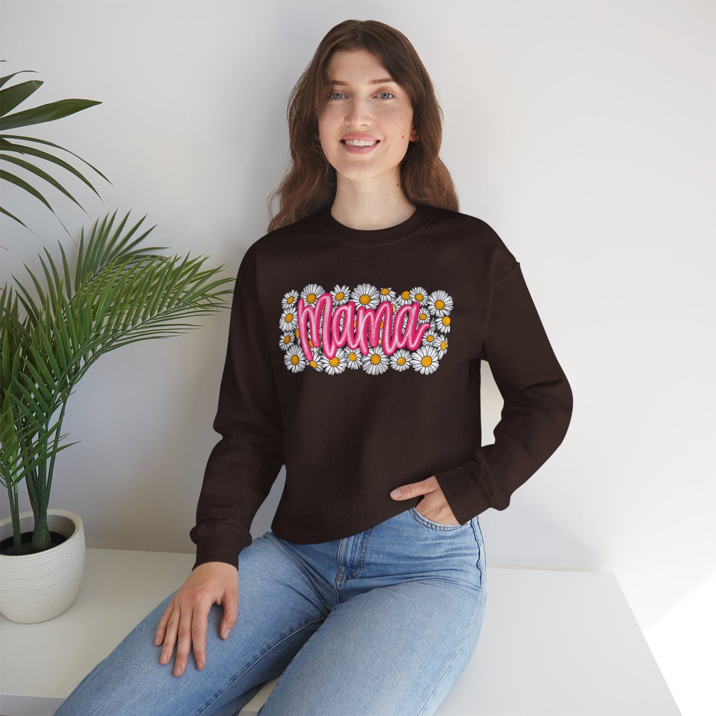 Pink Daisy Mama Sweatshirt • Floral Mama Crewneck • Spring Mama Graphic Sweatshirt • Cute Motherhood Cozy Outfit