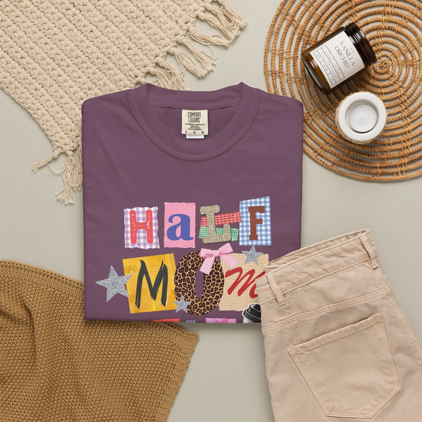 Half Mom Half Coffee Graphic Tee • Funny Mom Shirt Women • Trendy Patchwork Mixed Print Leopard Gingham Tee • Mom Life Shirt