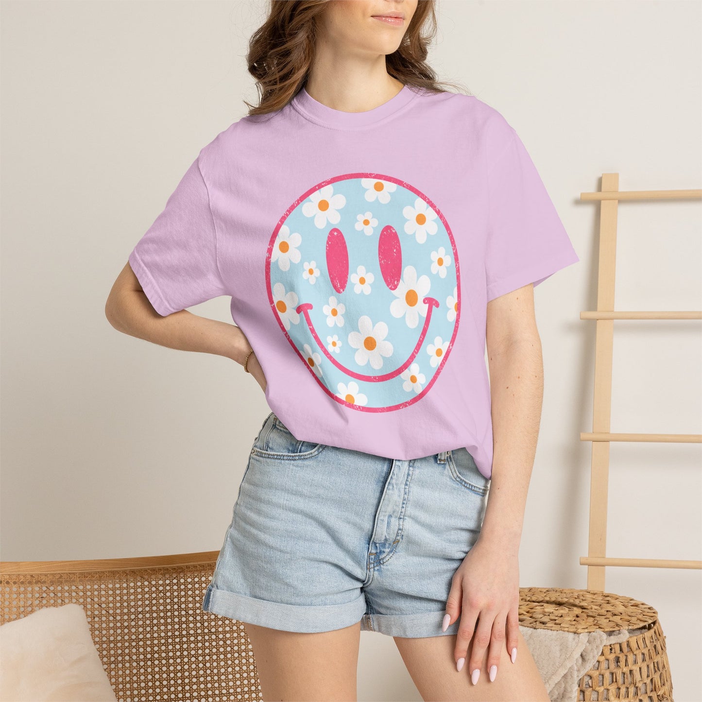 Pink Daisy Smiley Face Tee • Retro Floral Happy Face Shirt • Boutique Mama Graphic Tee