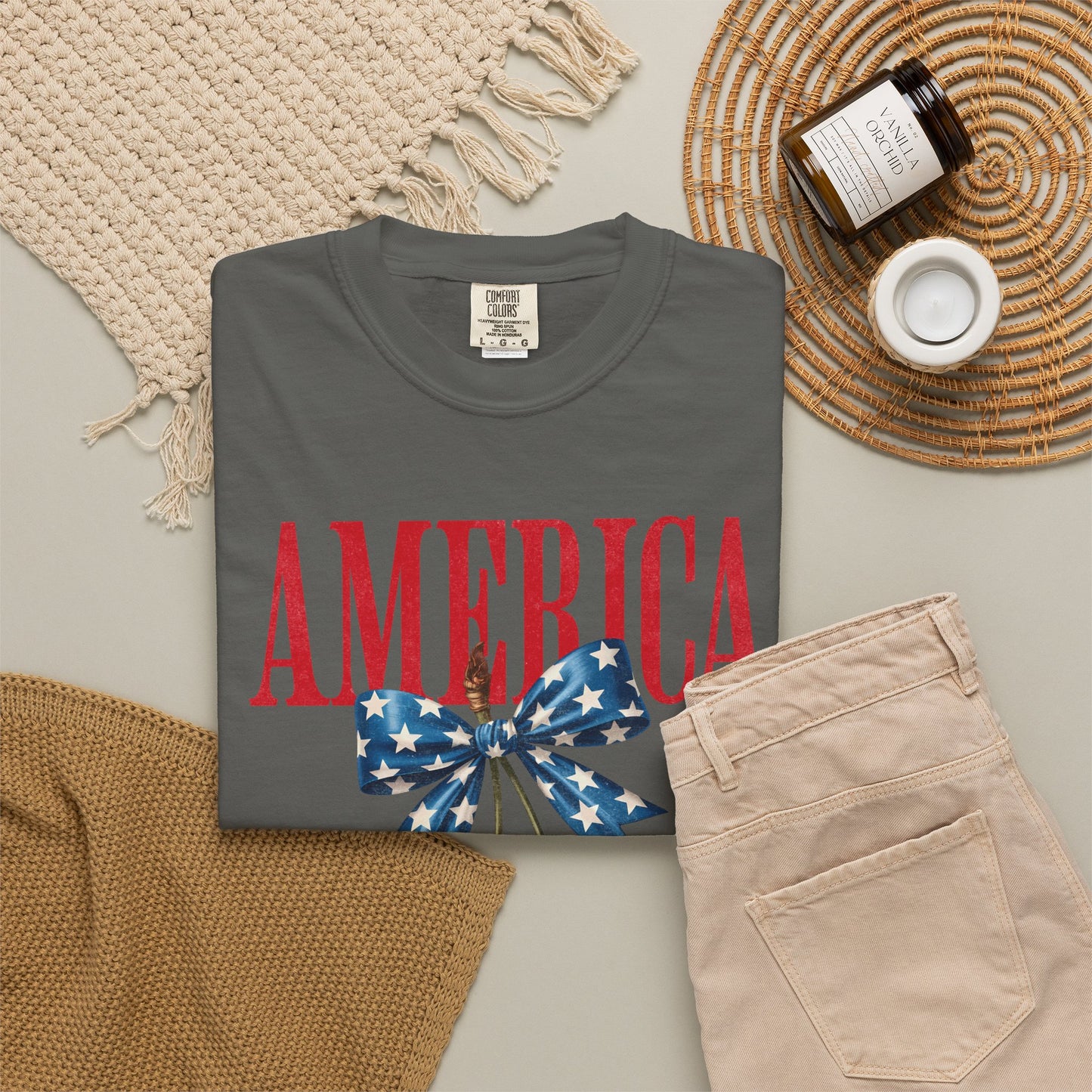 America Cherry Bow T-Shirt • 4th of July Coquette Tee • Red White Blue Graphic Shirt