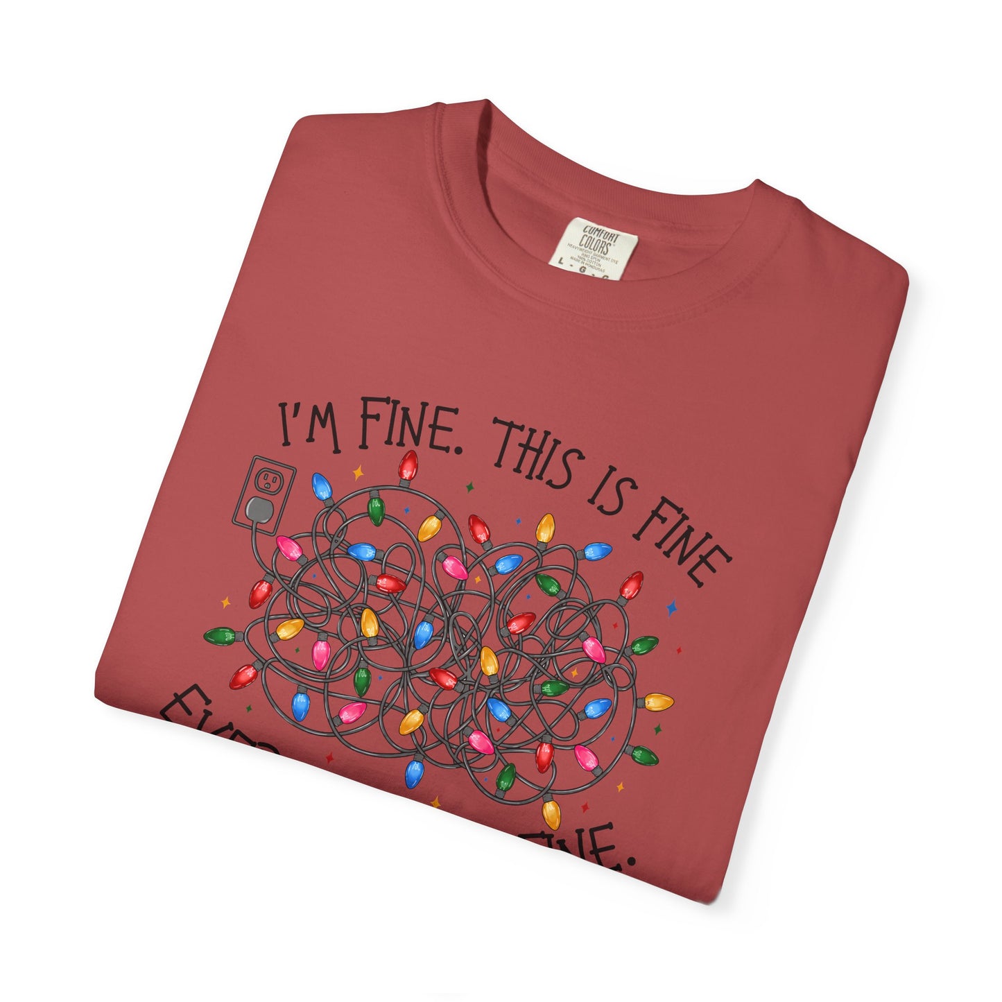 “I’m Fine, This Is Fine” tshirtTangled Holiday Lights Graphic