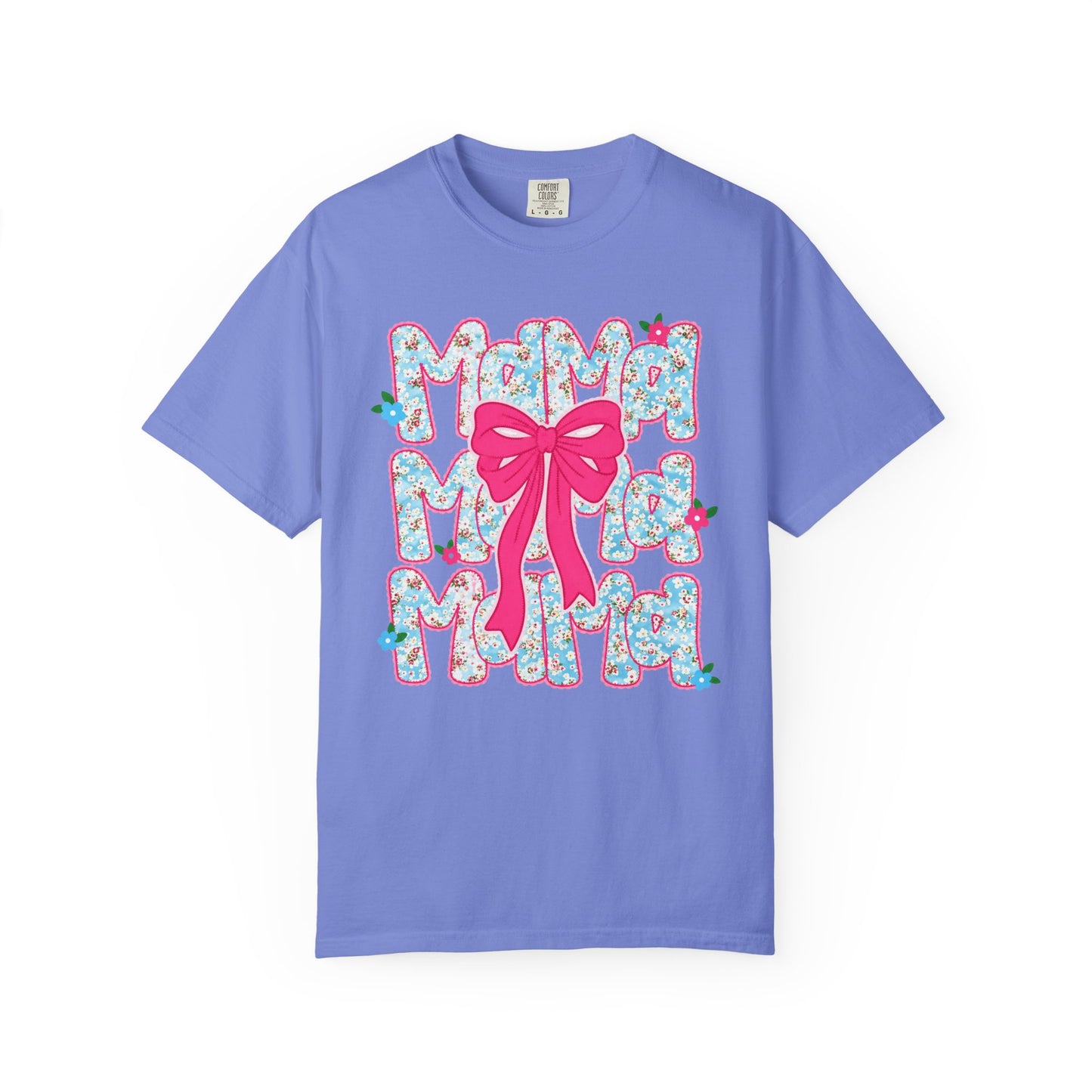 Hydrangea Mama Floral Bow T-Shirt — Cute Mom Graphic Tee for Mother’s Day