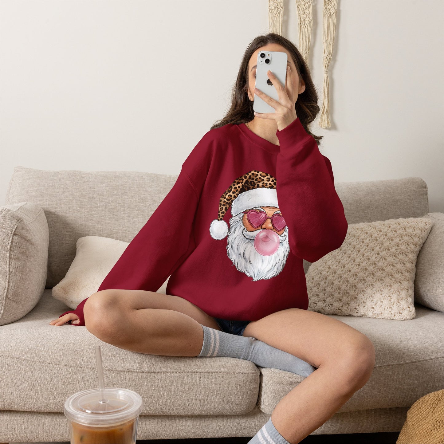 Leopard Santa Bubblegum Crewneck Sweatshirt