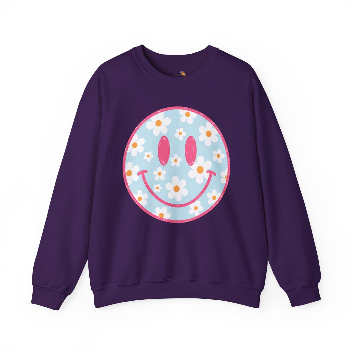 Retro Daisy Smile Sweatshirt • Floral Happy Face Crewneck • Cute Mama Cozy Sweatshirt