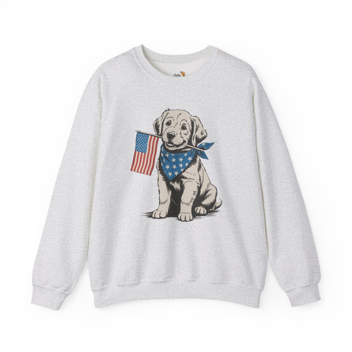 4th of July Patriotic Dog Puppy Crewneck • Americana Dog Lover Graphic sweatshirt • Red White Blue Flag