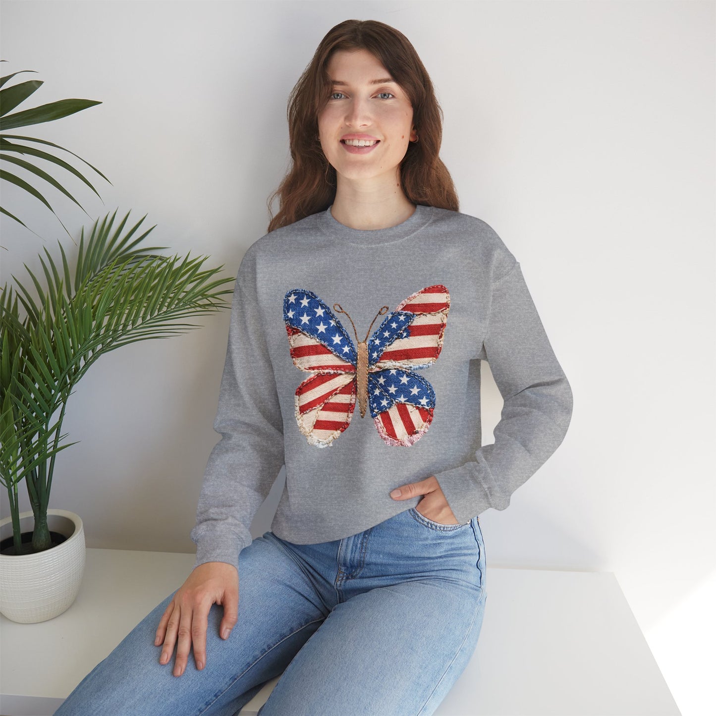 4th of July Butterfly Sweatshirt • Patriotic Butterfly Crewneck • Vintage Americana Red White Blue Graphic