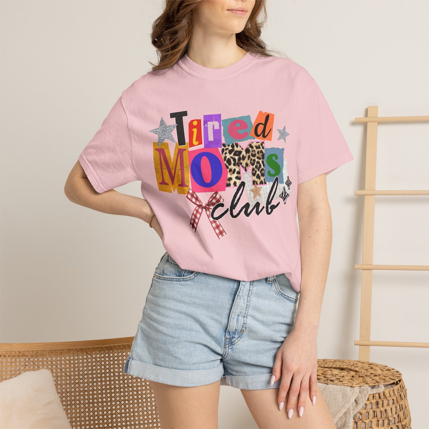 Tired Moms Club Shirt Women • Funny Mom Shirt • Trendy Patchwork Leopard Gingham Graphic Tee • Relatable Mom Outfit