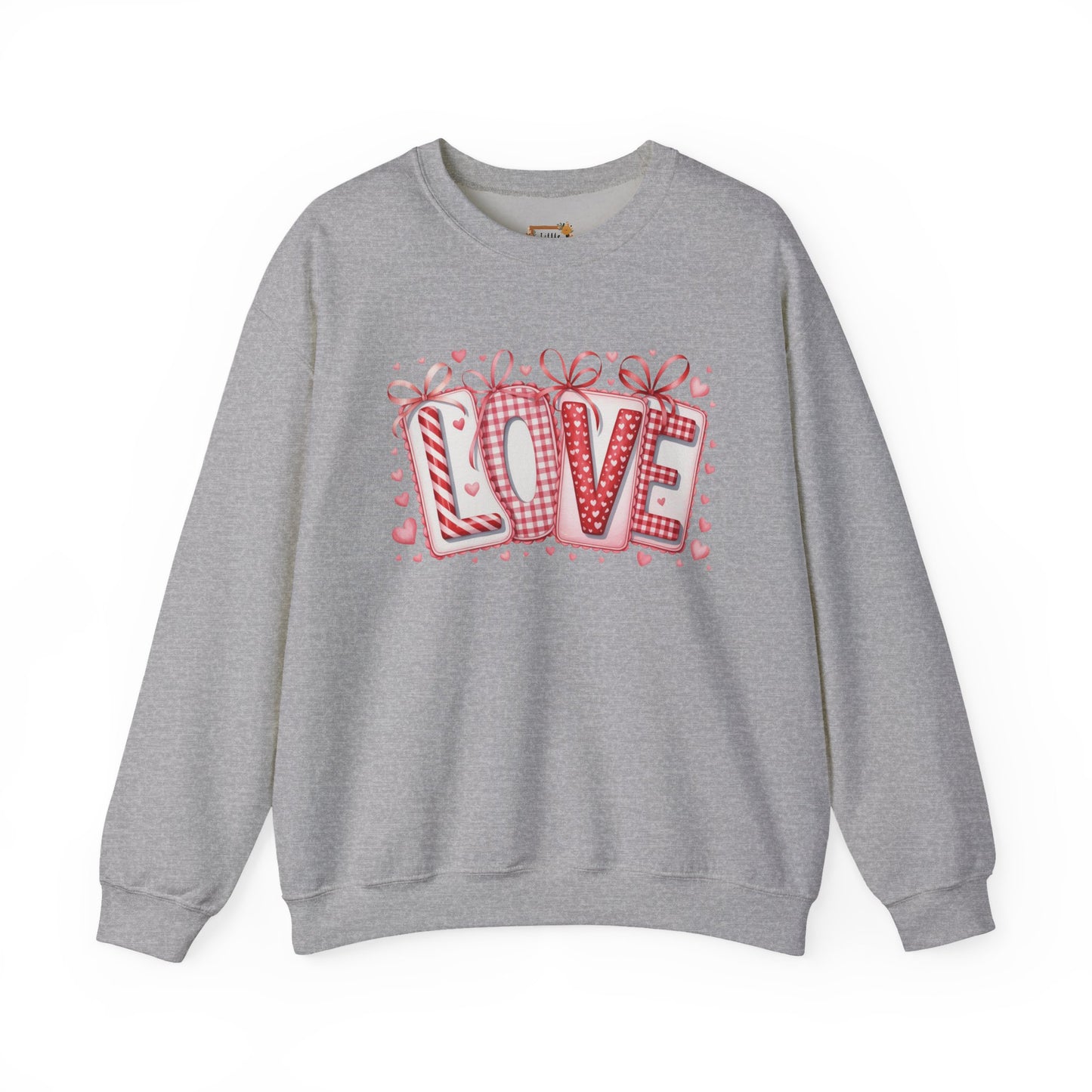 Valentine LOVE Sweatshirt with Coquette Bows and Patchwork Letters • Girly Romantic Aesthetic