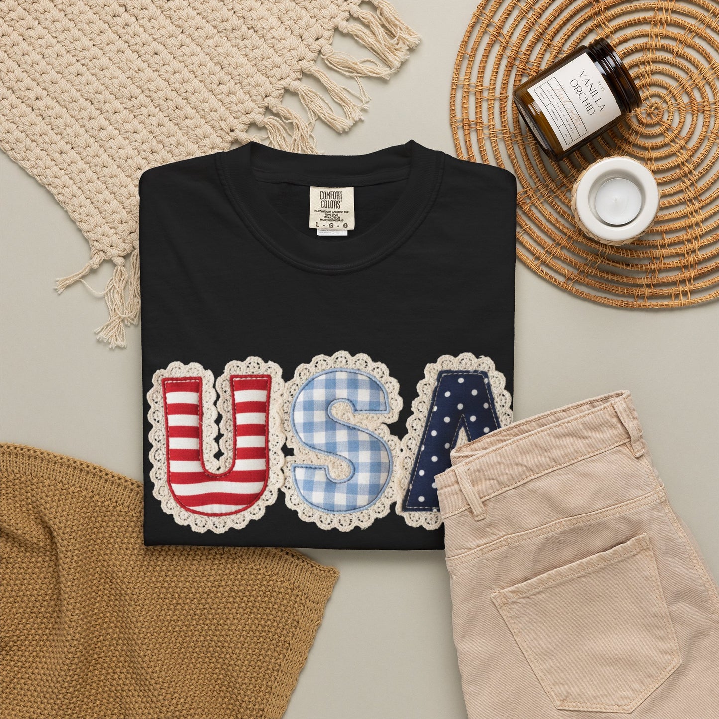 USA Patchwork Shirt • Preppy Patriotic Tee • Coquette Americana Top • Red White Blue Outfit Shirt