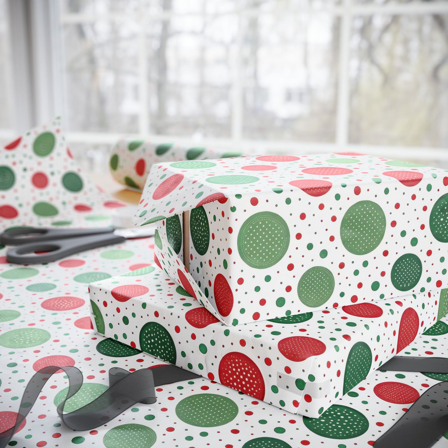 Red & Green Polka Dot Christmas Wrapping Paper | Classic Holiday Pattern | Festive Dots Gift Wrap | Modern Christmas Decor
